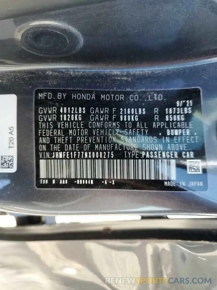 14 Photograph of a damaged car JHMFE1F77NX008275 HONDA CIVIC 2022