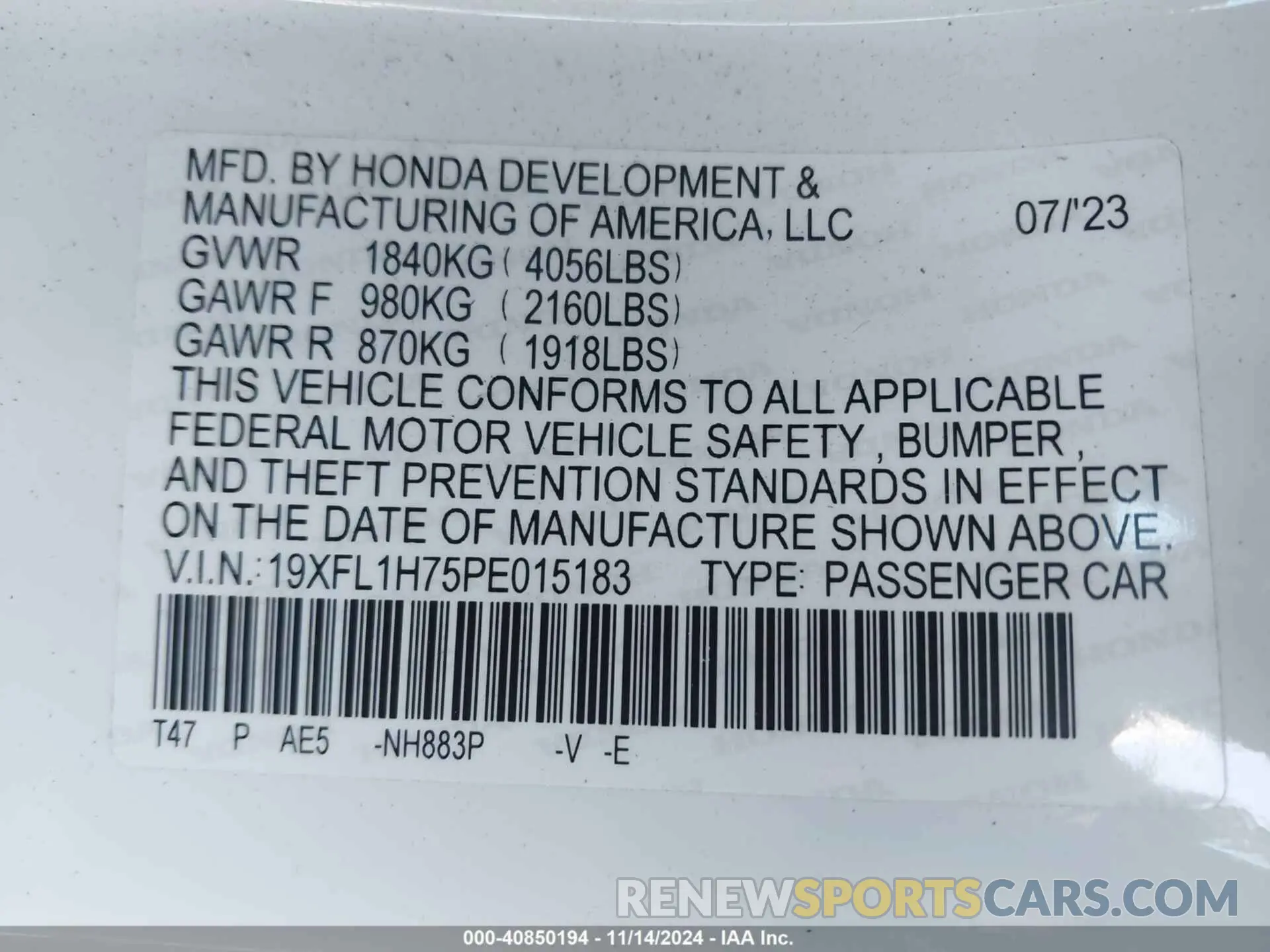 9 Photograph of a damaged car 19XFL1H75PE015183 HONDA CIVIC 2023