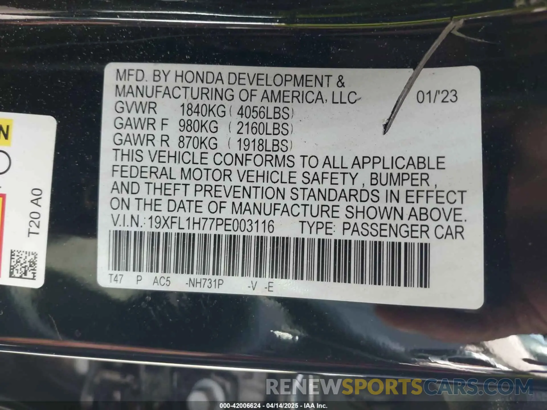9 Photograph of a damaged car 19XFL1H77PE003116 HONDA CIVIC 2023