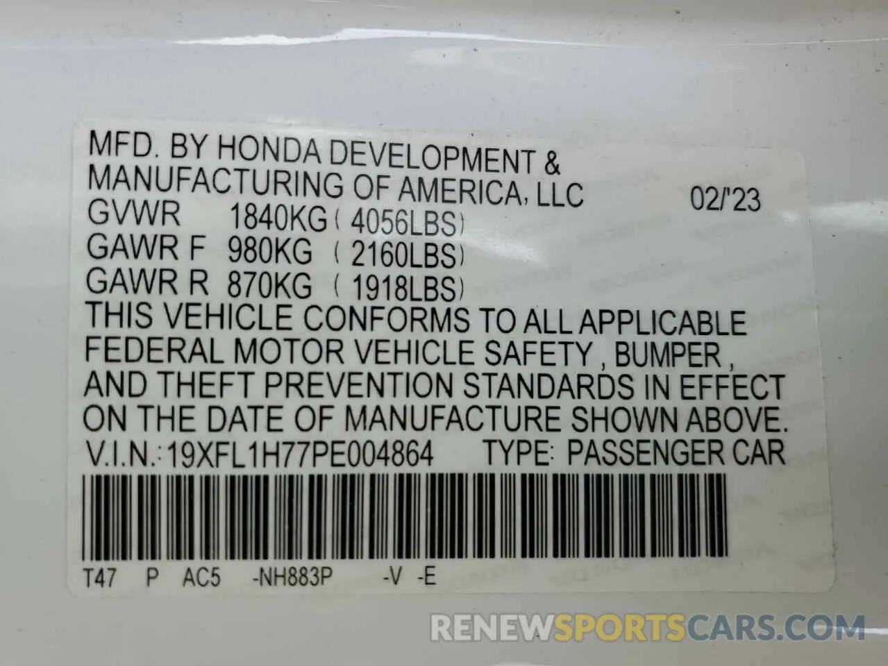 12 Photograph of a damaged car 19XFL1H77PE004864 HONDA CIVIC 2023