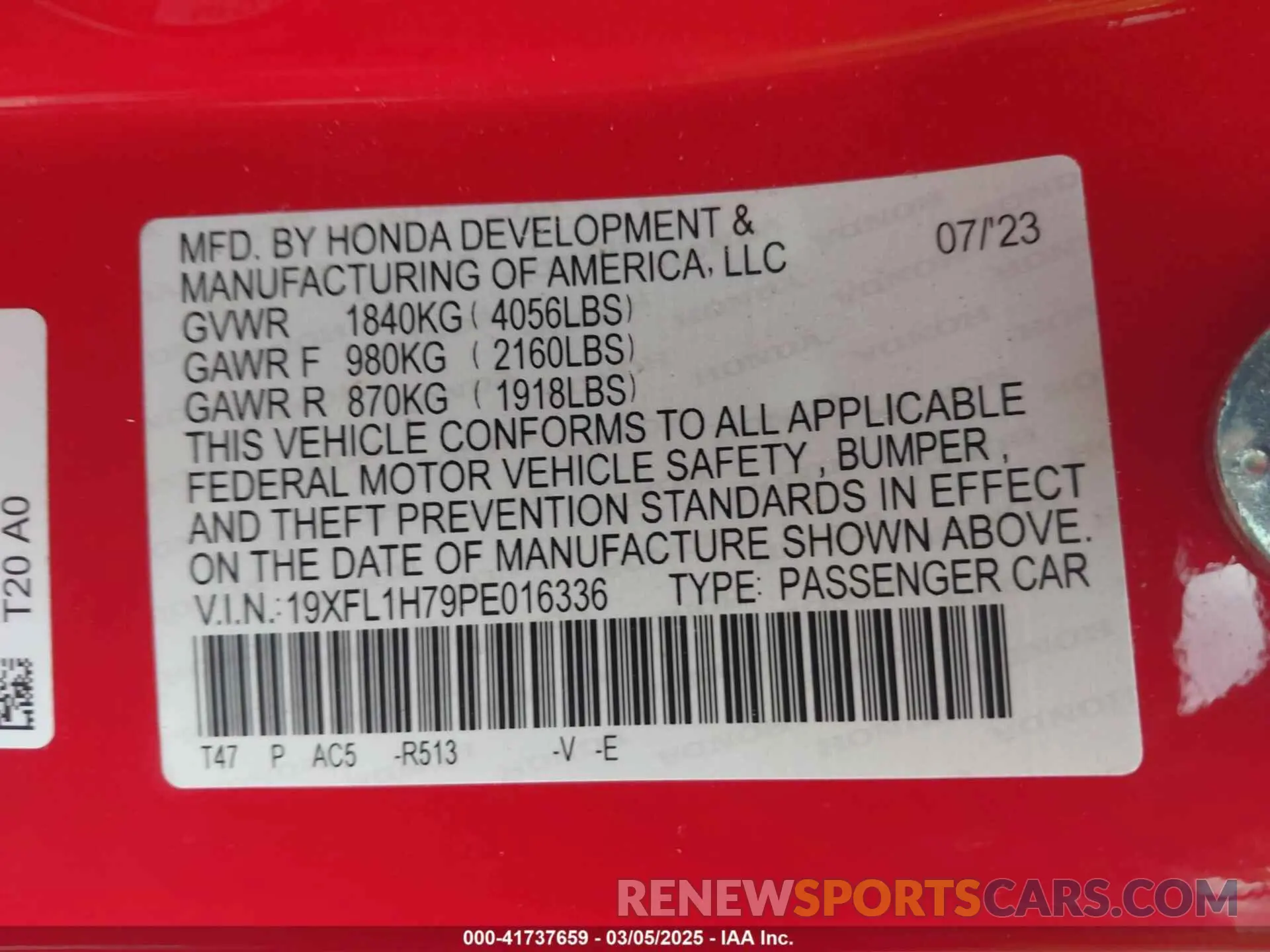 9 Photograph of a damaged car 19XFL1H79PE016336 HONDA CIVIC 2023