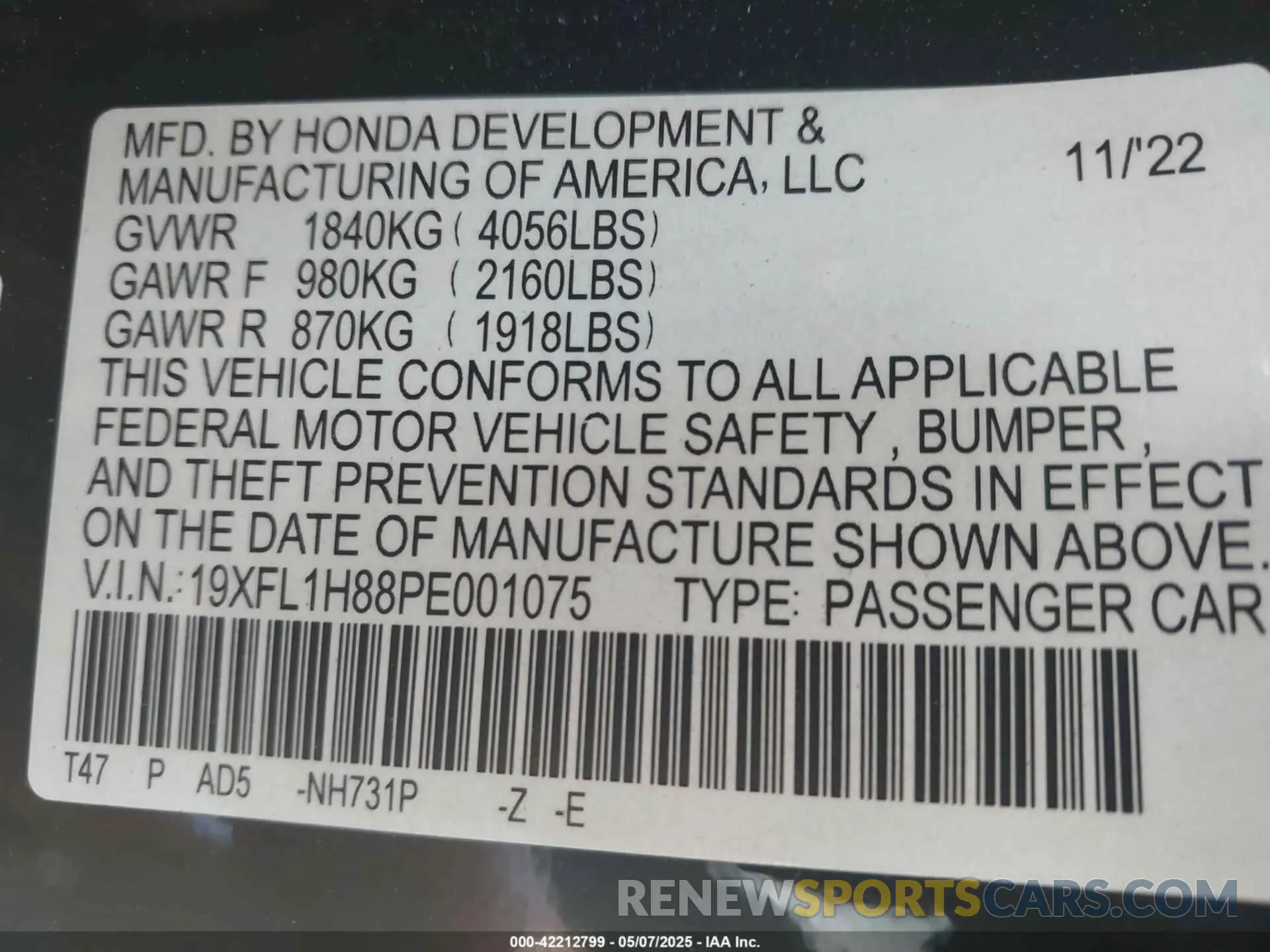 9 Photograph of a damaged car 19XFL1H88PE001075 HONDA CIVIC 2023