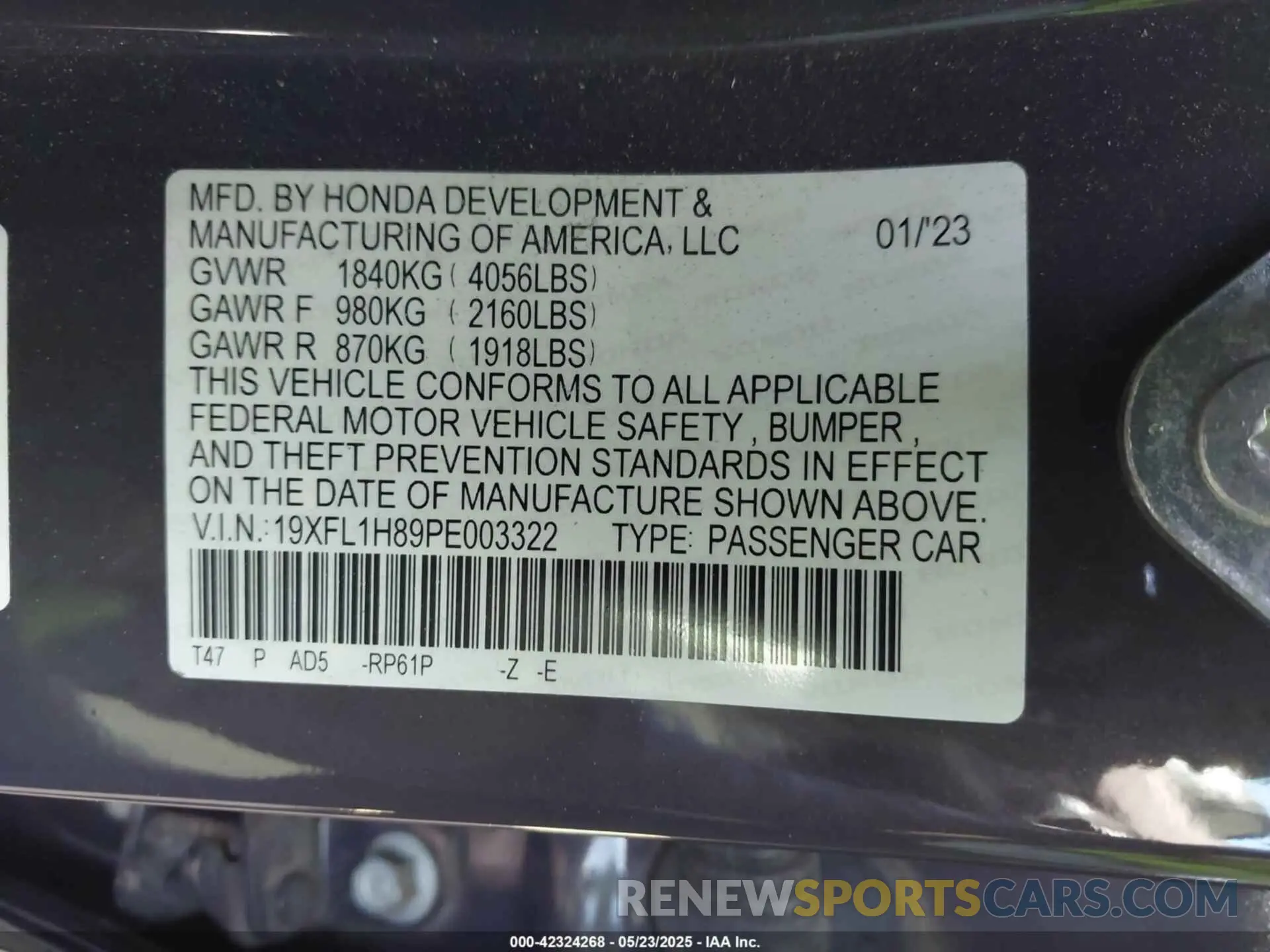 9 Photograph of a damaged car 19XFL1H89PE003322 HONDA CIVIC 2023