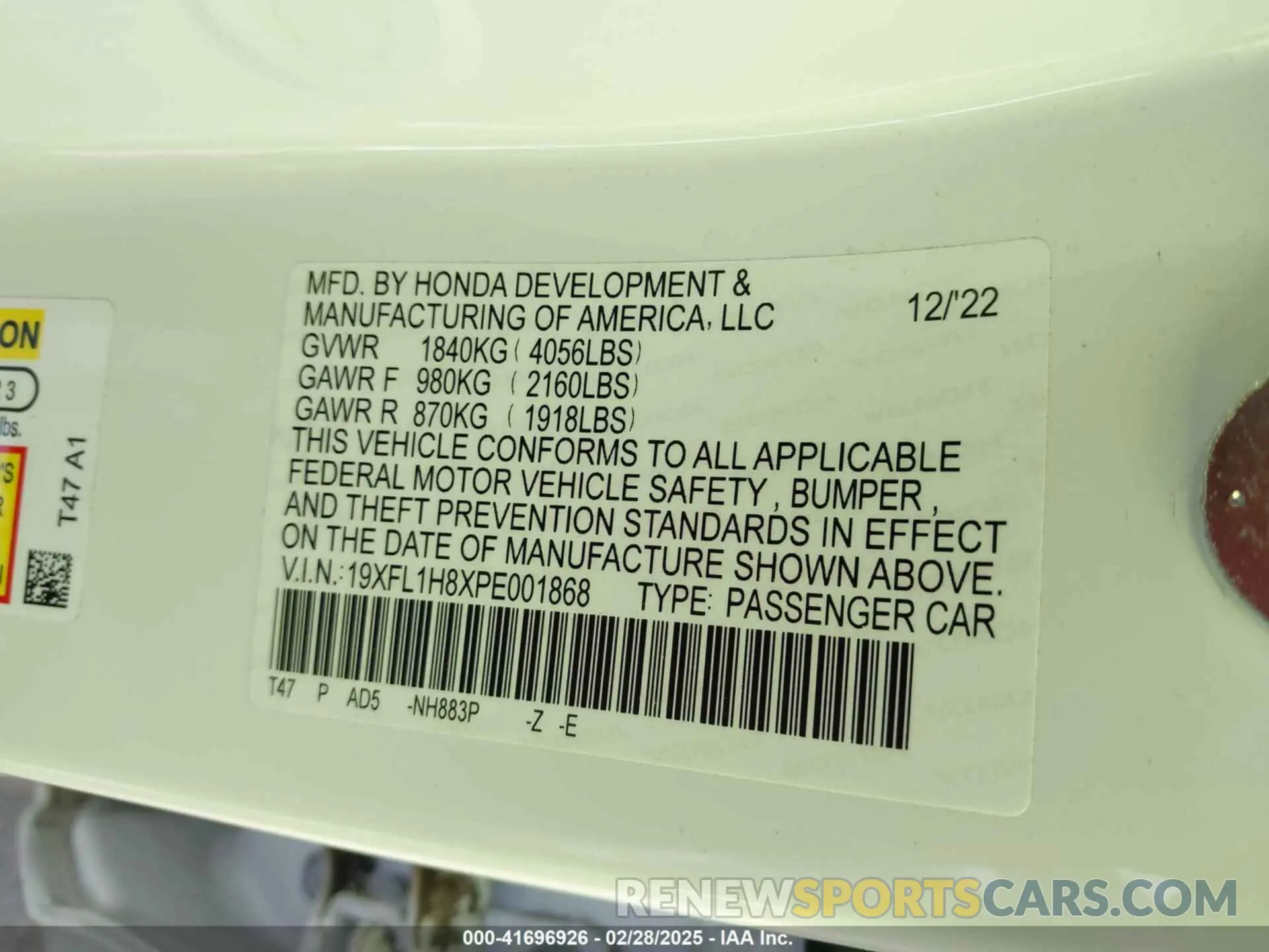9 Photograph of a damaged car 19XFL1H8XPE001868 HONDA CIVIC 2023
