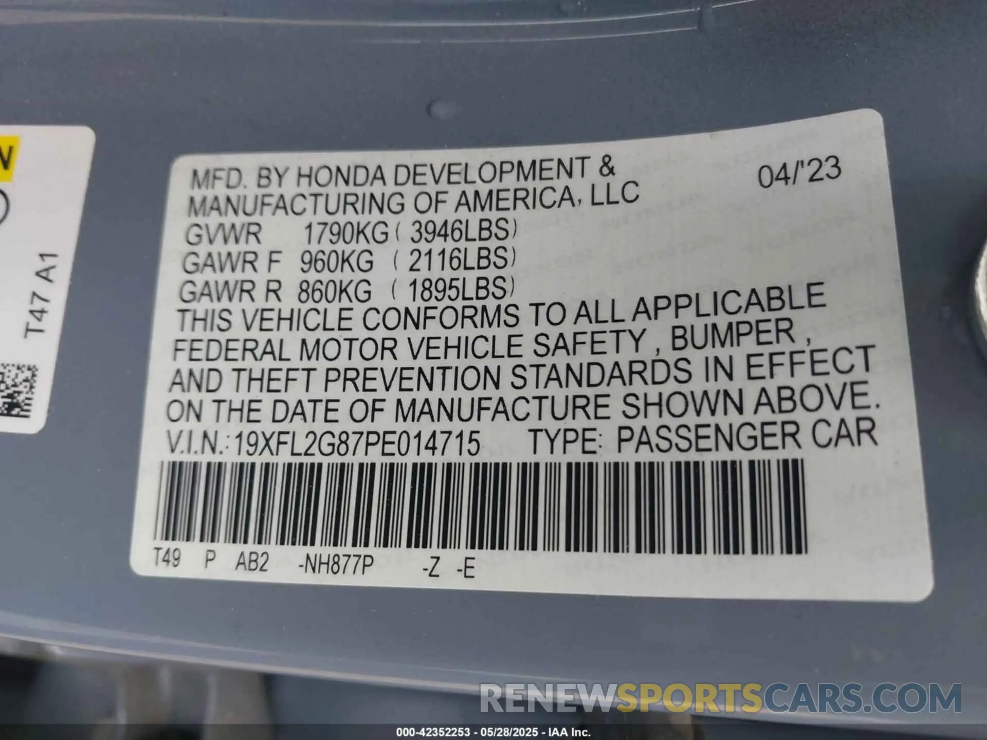 9 Photograph of a damaged car 19XFL2G87PE014715 HONDA CIVIC 2023