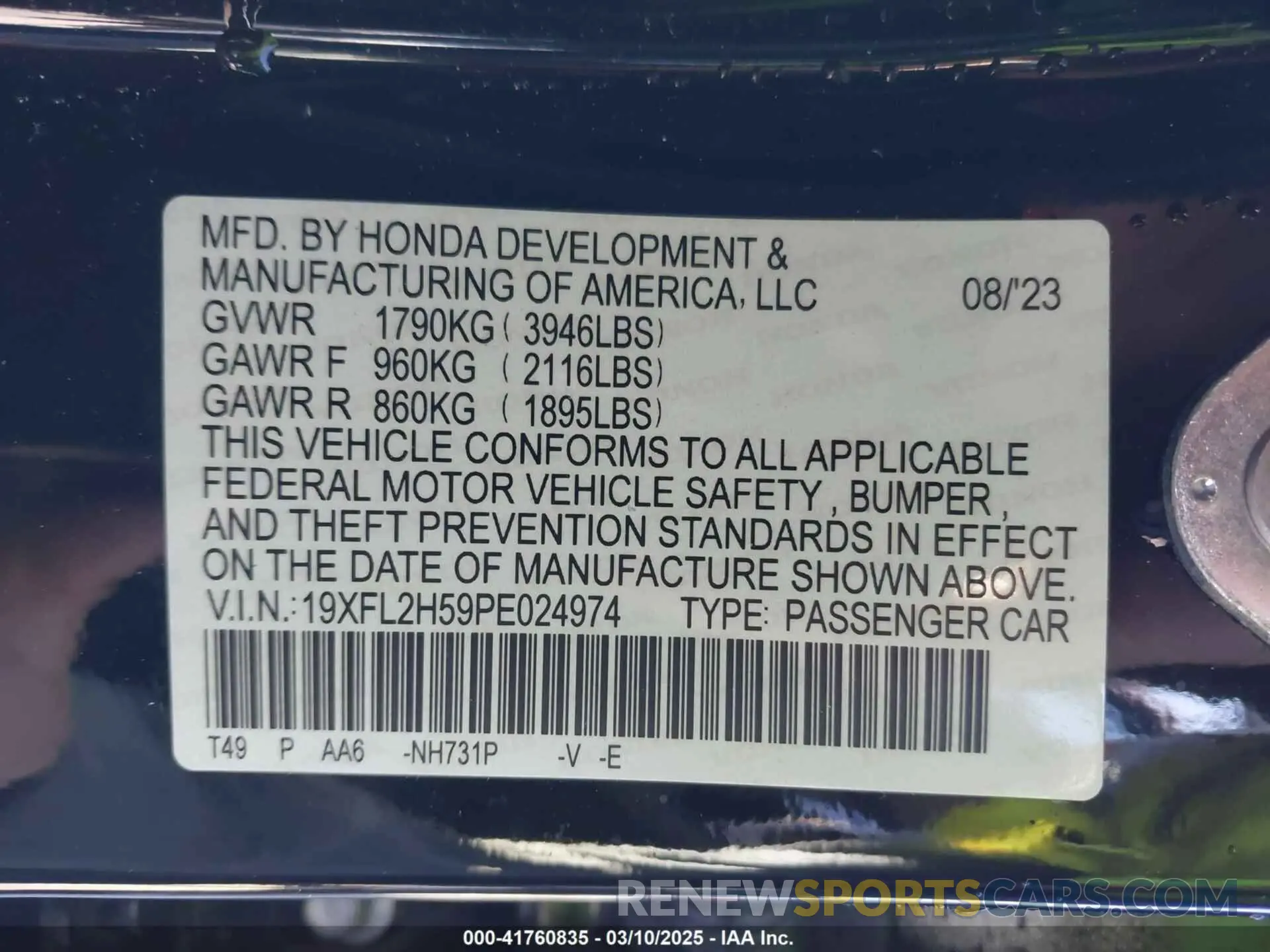 9 Photograph of a damaged car 19XFL2H59PE024974 HONDA CIVIC 2023