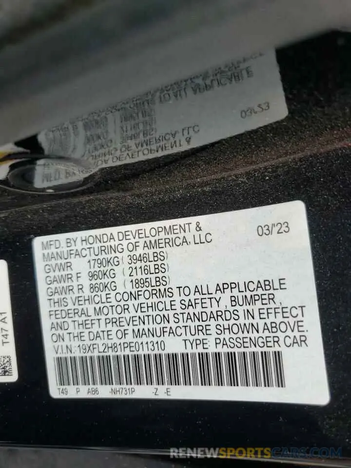 13 Photograph of a damaged car 19XFL2H81PE011310 HONDA CIVIC 2023
