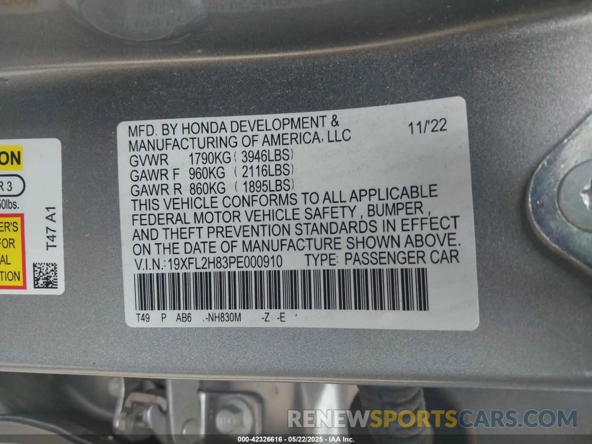 9 Photograph of a damaged car 19XFL2H83PE000910 HONDA CIVIC 2023