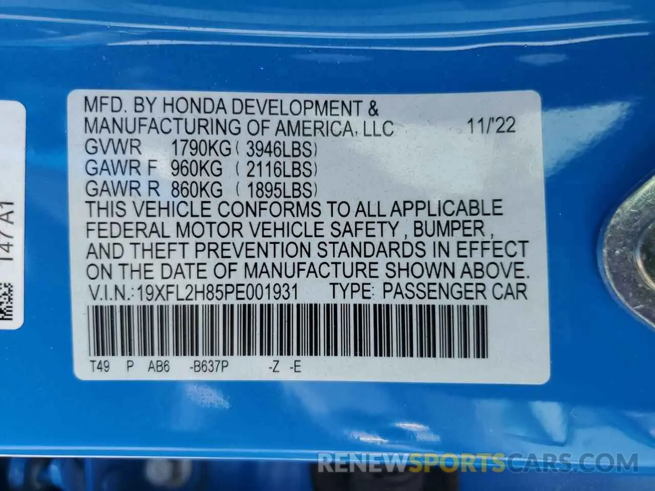 13 Photograph of a damaged car 19XFL2H85PE001931 HONDA CIVIC 2023