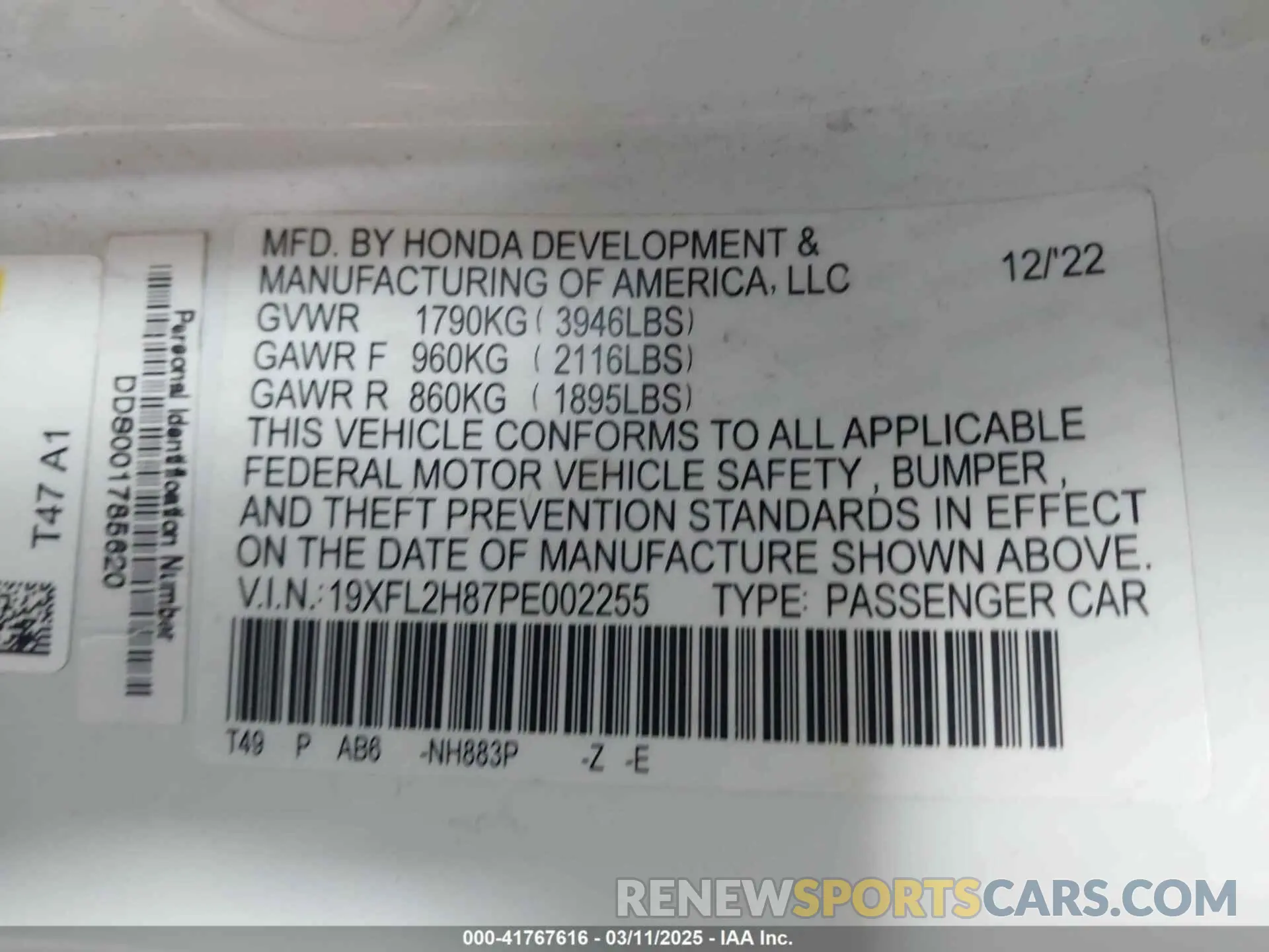 9 Photograph of a damaged car 19XFL2H87PE002255 HONDA CIVIC 2023