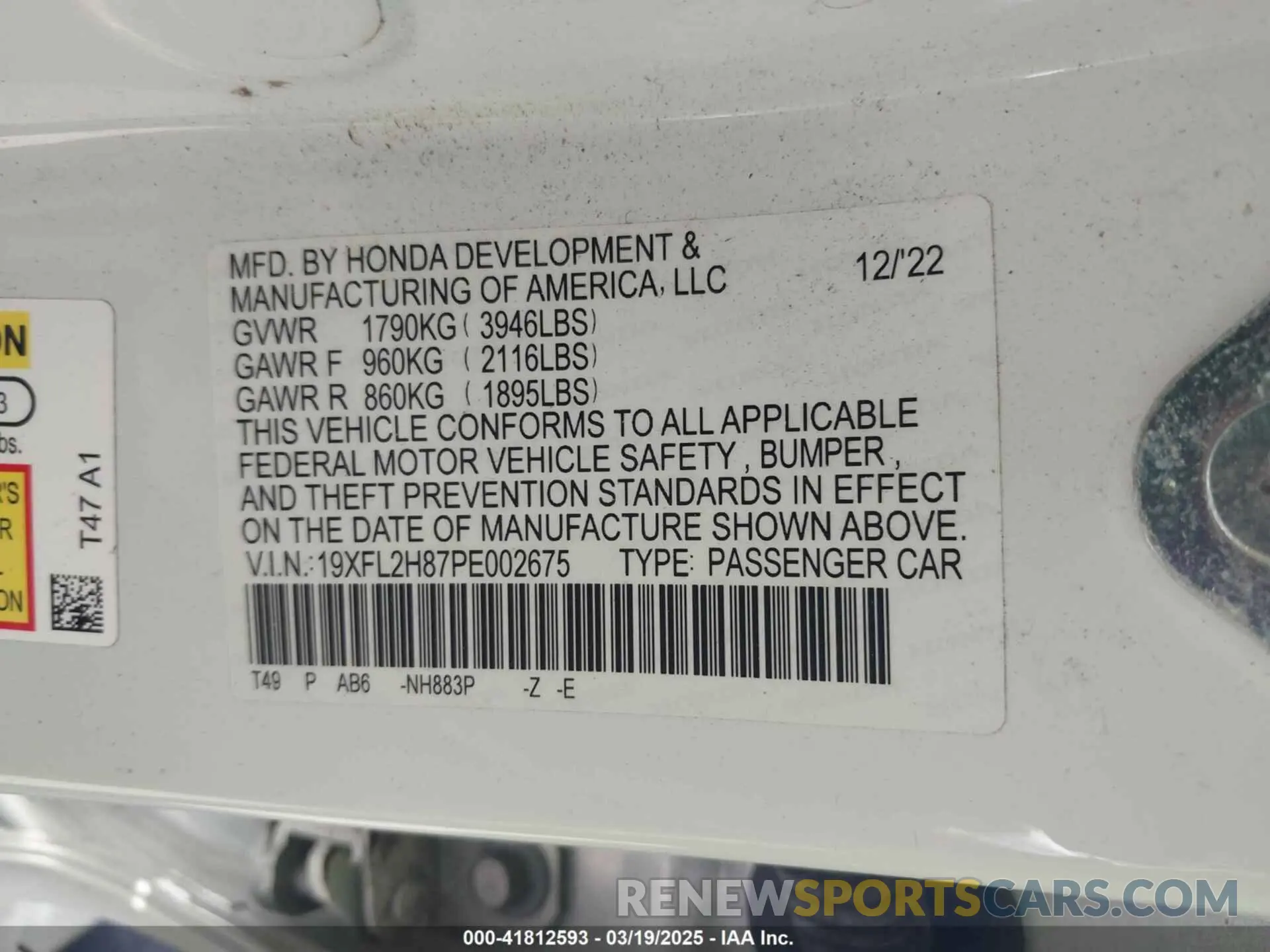 9 Photograph of a damaged car 19XFL2H87PE002675 HONDA CIVIC 2023