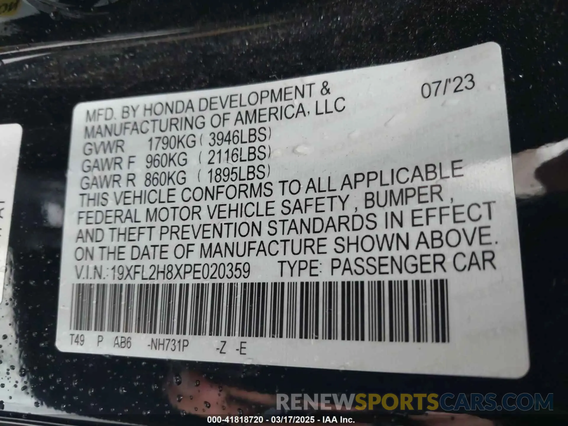 9 Photograph of a damaged car 19XFL2H8XPE020359 HONDA CIVIC 2023