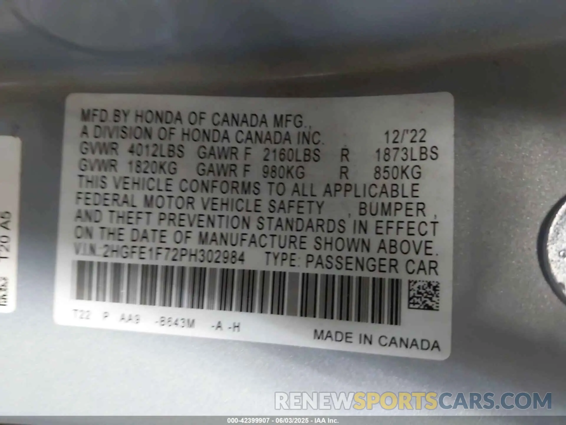 9 Photograph of a damaged car 2HGFE1F72PH302984 HONDA CIVIC 2023