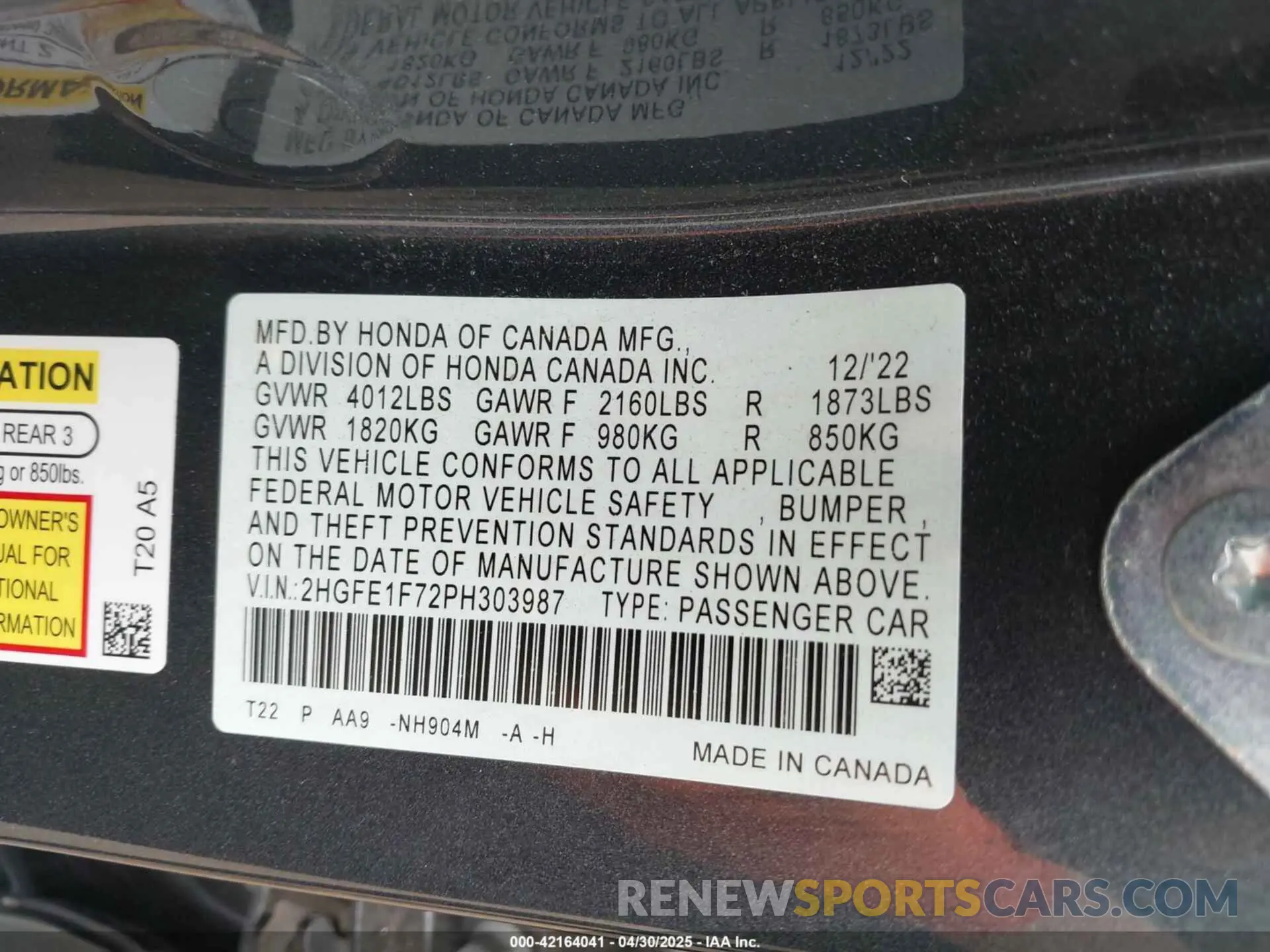 9 Photograph of a damaged car 2HGFE1F72PH303987 HONDA CIVIC 2023