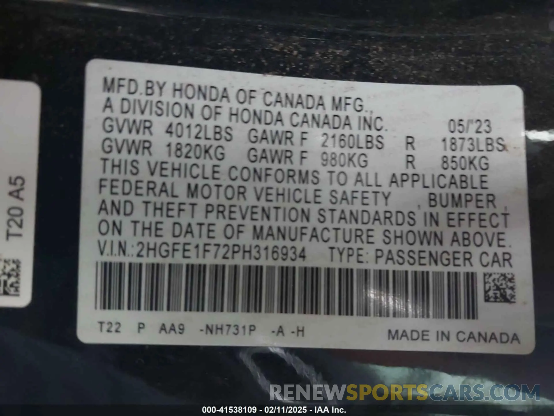 9 Photograph of a damaged car 2HGFE1F72PH316934 HONDA CIVIC 2023