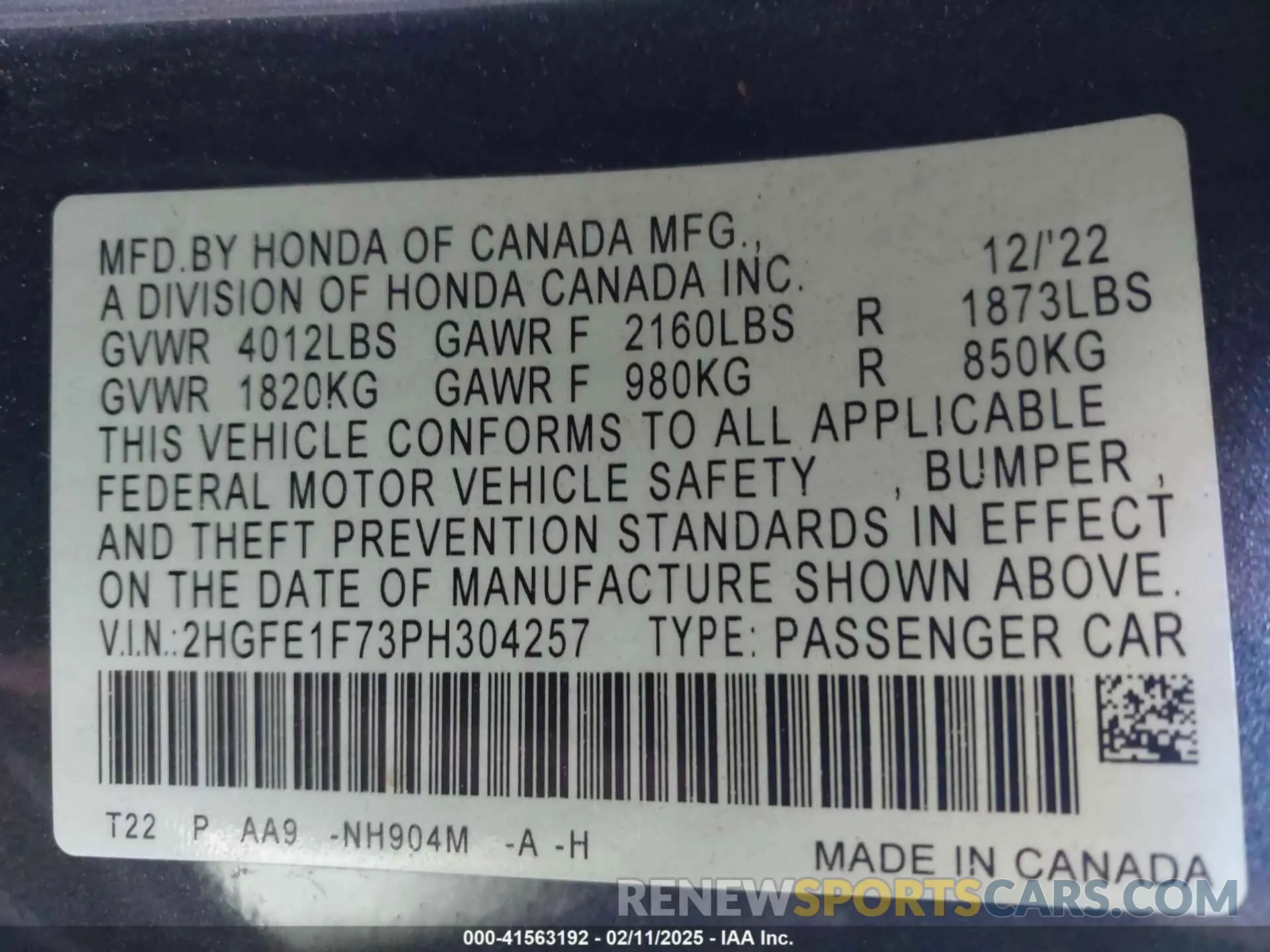 9 Photograph of a damaged car 2HGFE1F73PH304257 HONDA CIVIC 2023