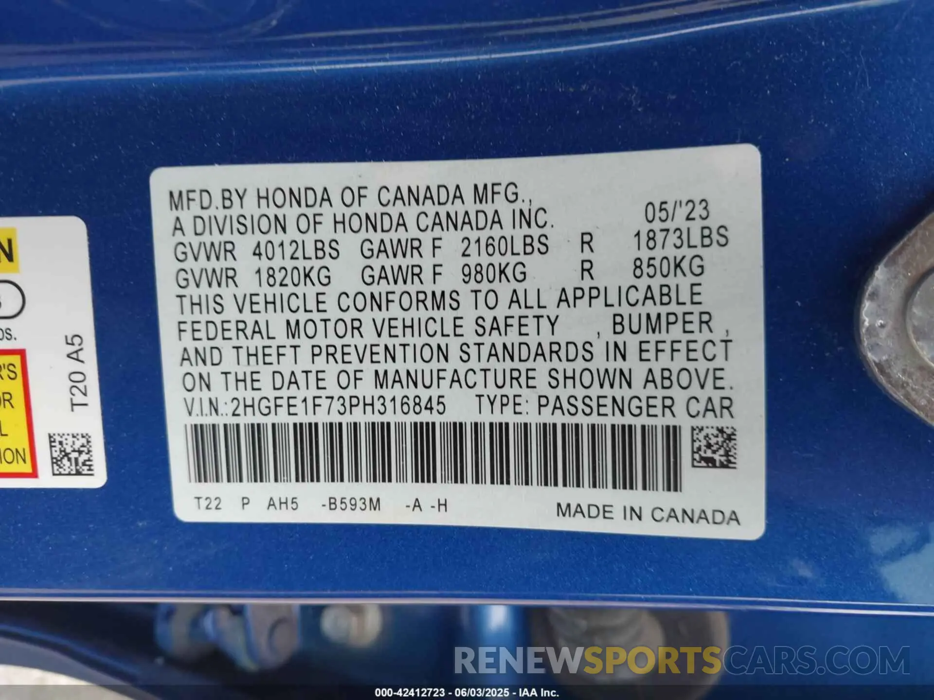 9 Photograph of a damaged car 2HGFE1F73PH316845 HONDA CIVIC 2023