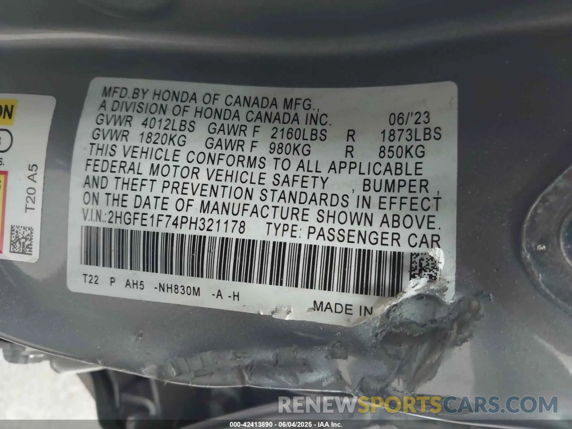 9 Photograph of a damaged car 2HGFE1F74PH321178 HONDA CIVIC 2023