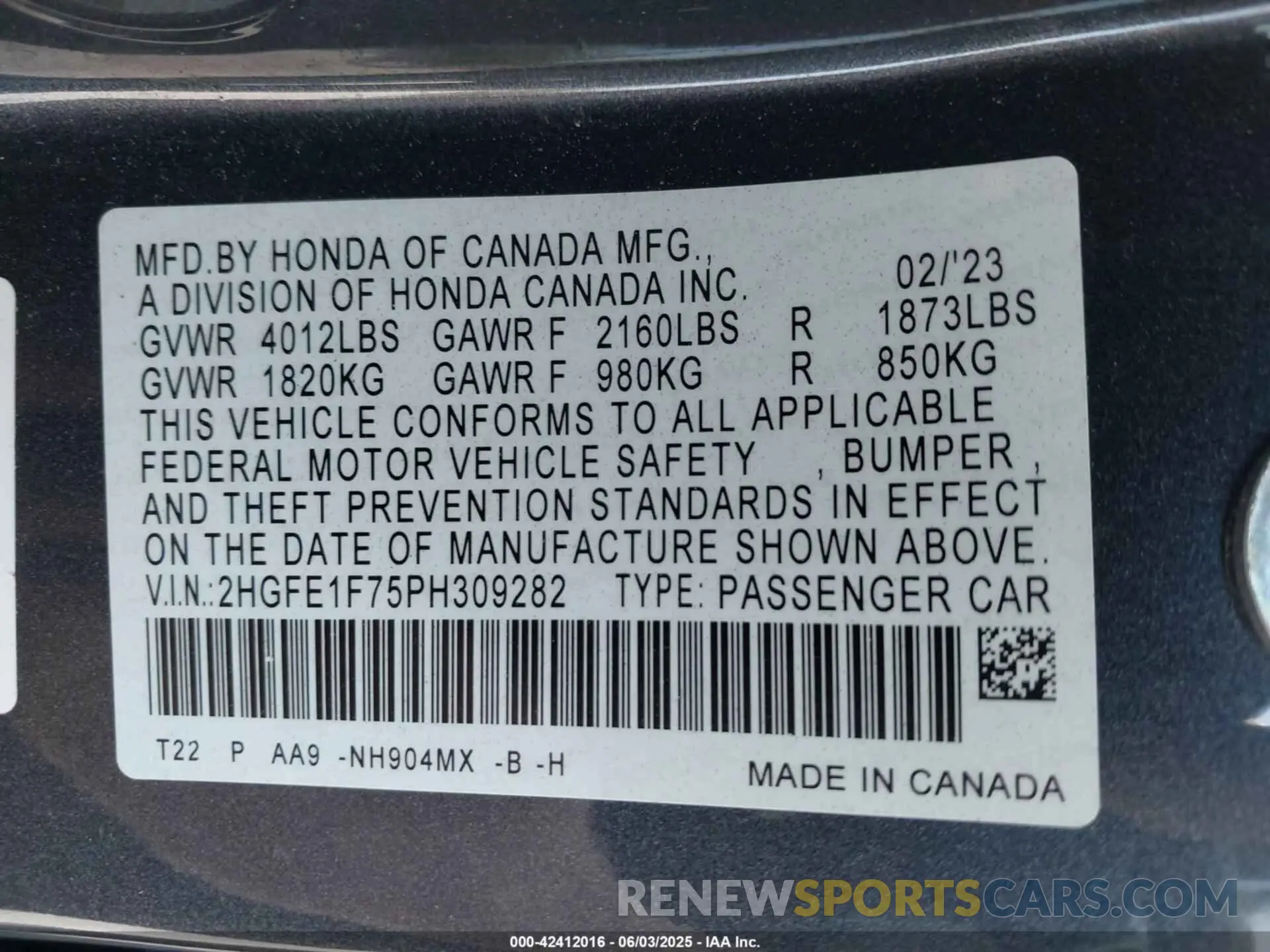 9 Photograph of a damaged car 2HGFE1F75PH309282 HONDA CIVIC 2023
