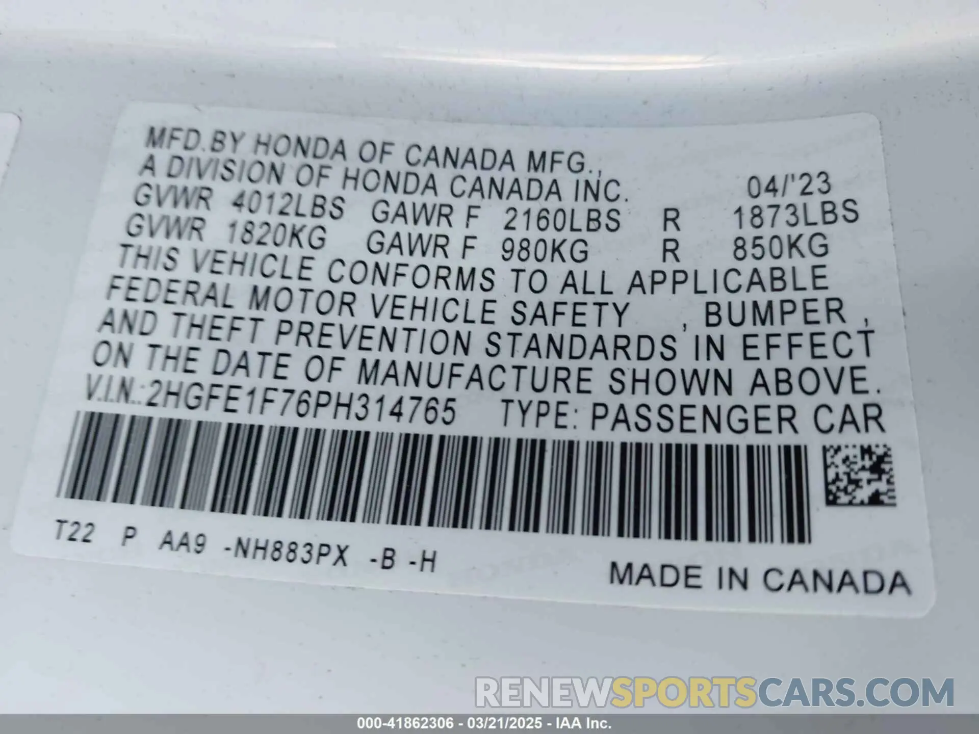 9 Photograph of a damaged car 2HGFE1F76PH314765 HONDA CIVIC 2023