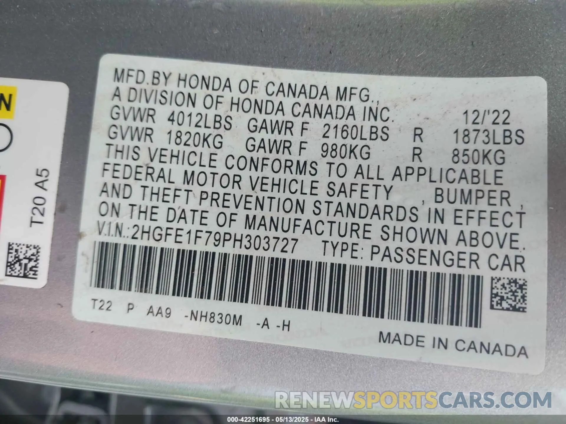 9 Photograph of a damaged car 2HGFE1F79PH303727 HONDA CIVIC 2023
