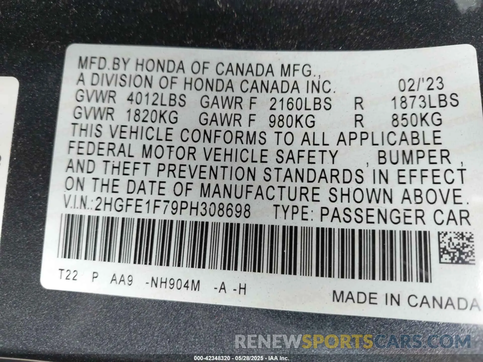 9 Photograph of a damaged car 2HGFE1F79PH308698 HONDA CIVIC 2023