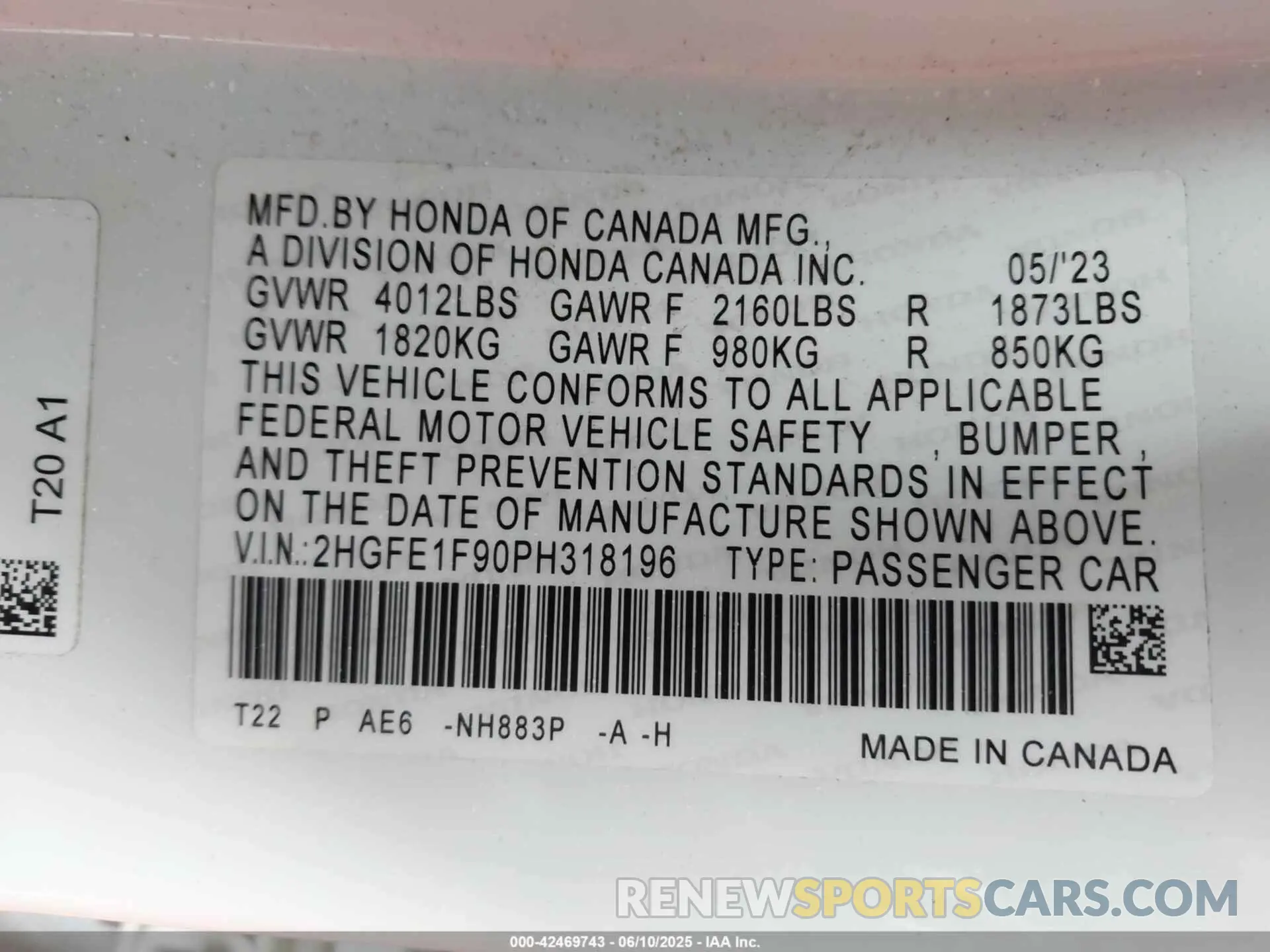 9 Photograph of a damaged car 2HGFE1F90PH318196 HONDA CIVIC 2023