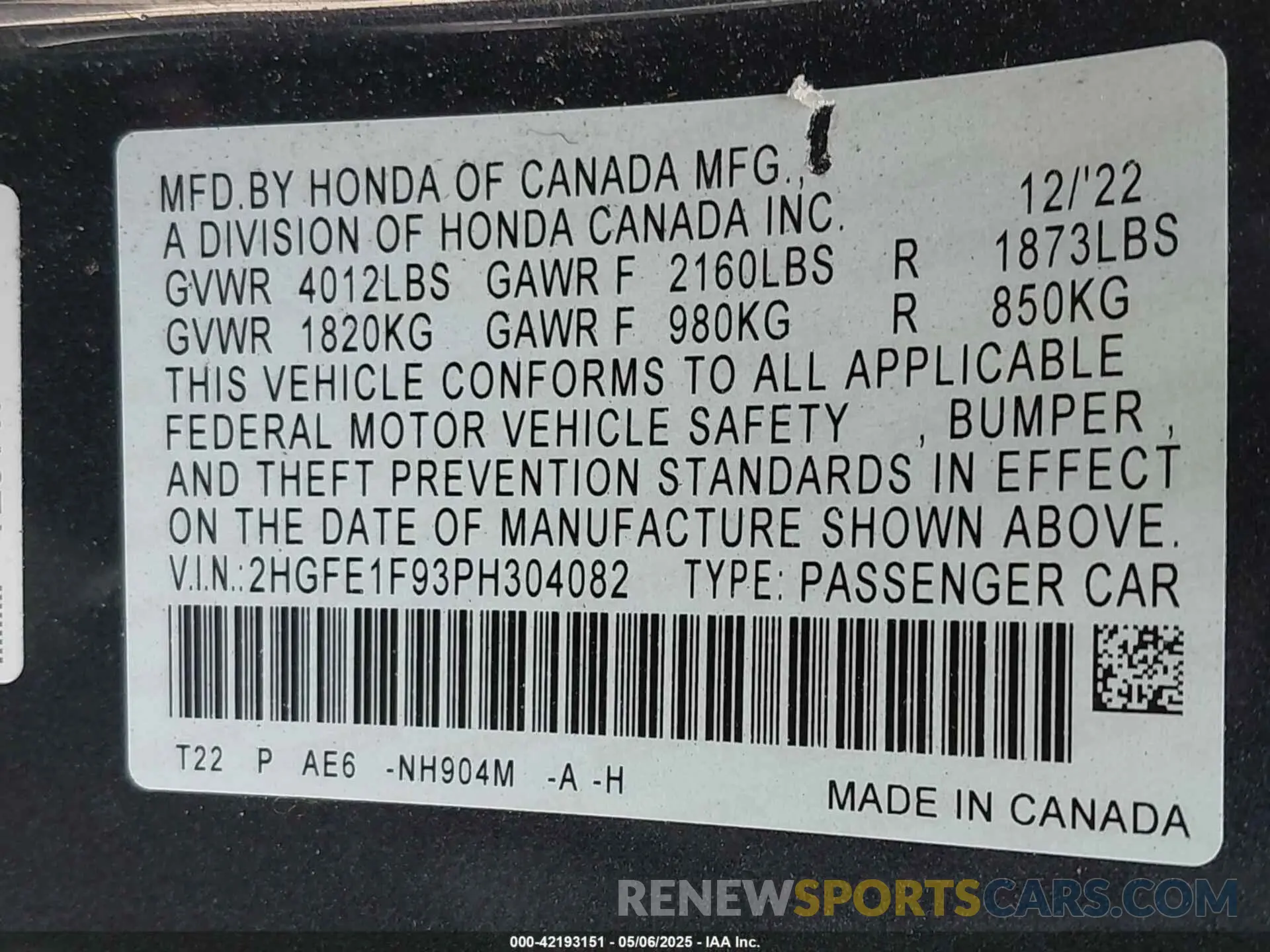 9 Photograph of a damaged car 2HGFE1F93PH304082 HONDA CIVIC 2023