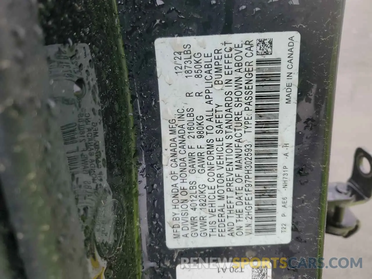 13 Photograph of a damaged car 2HGFE1F97PH302593 HONDA CIVIC 2023