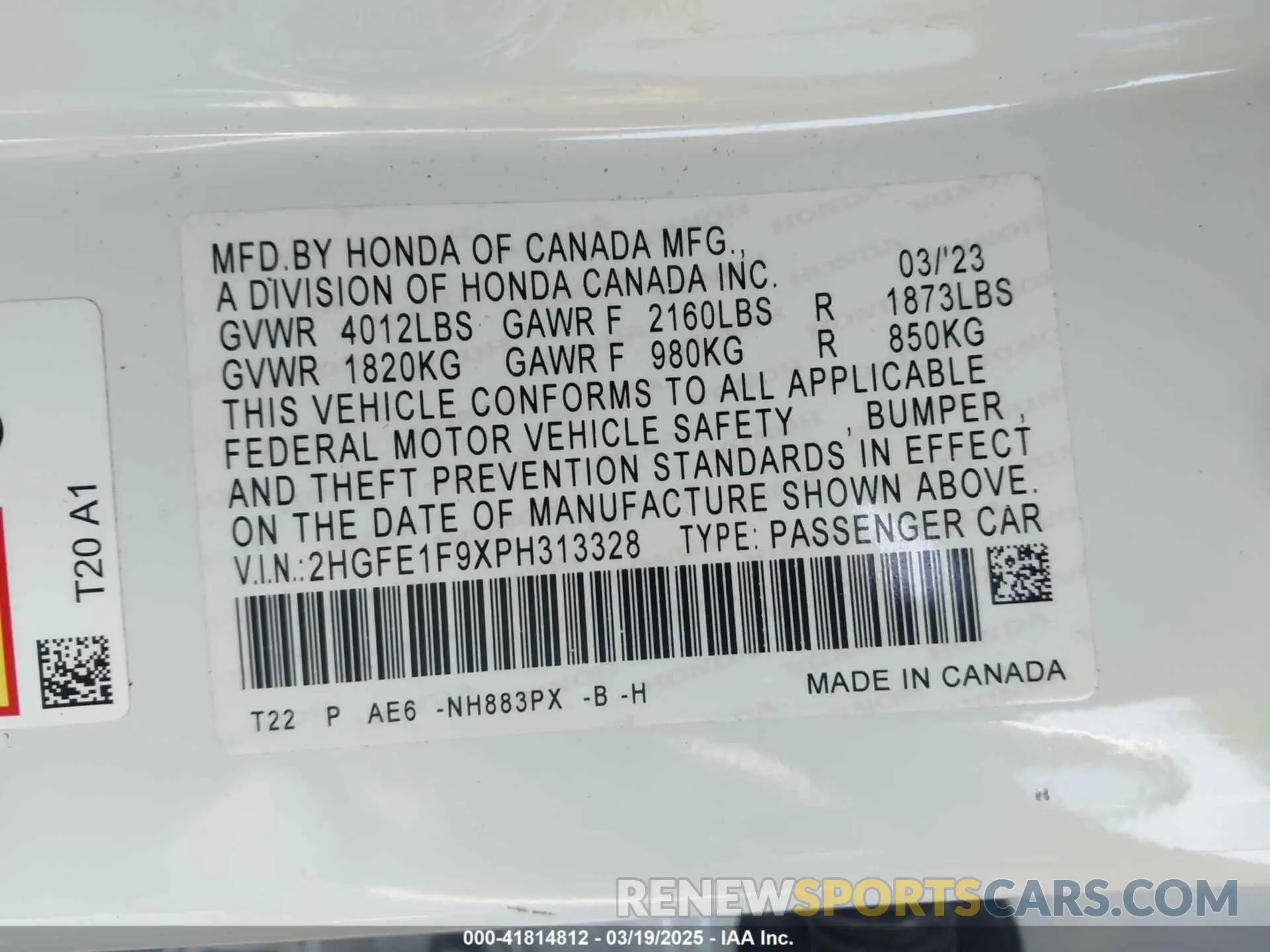 9 Photograph of a damaged car 2HGFE1F9XPH313328 HONDA CIVIC 2023