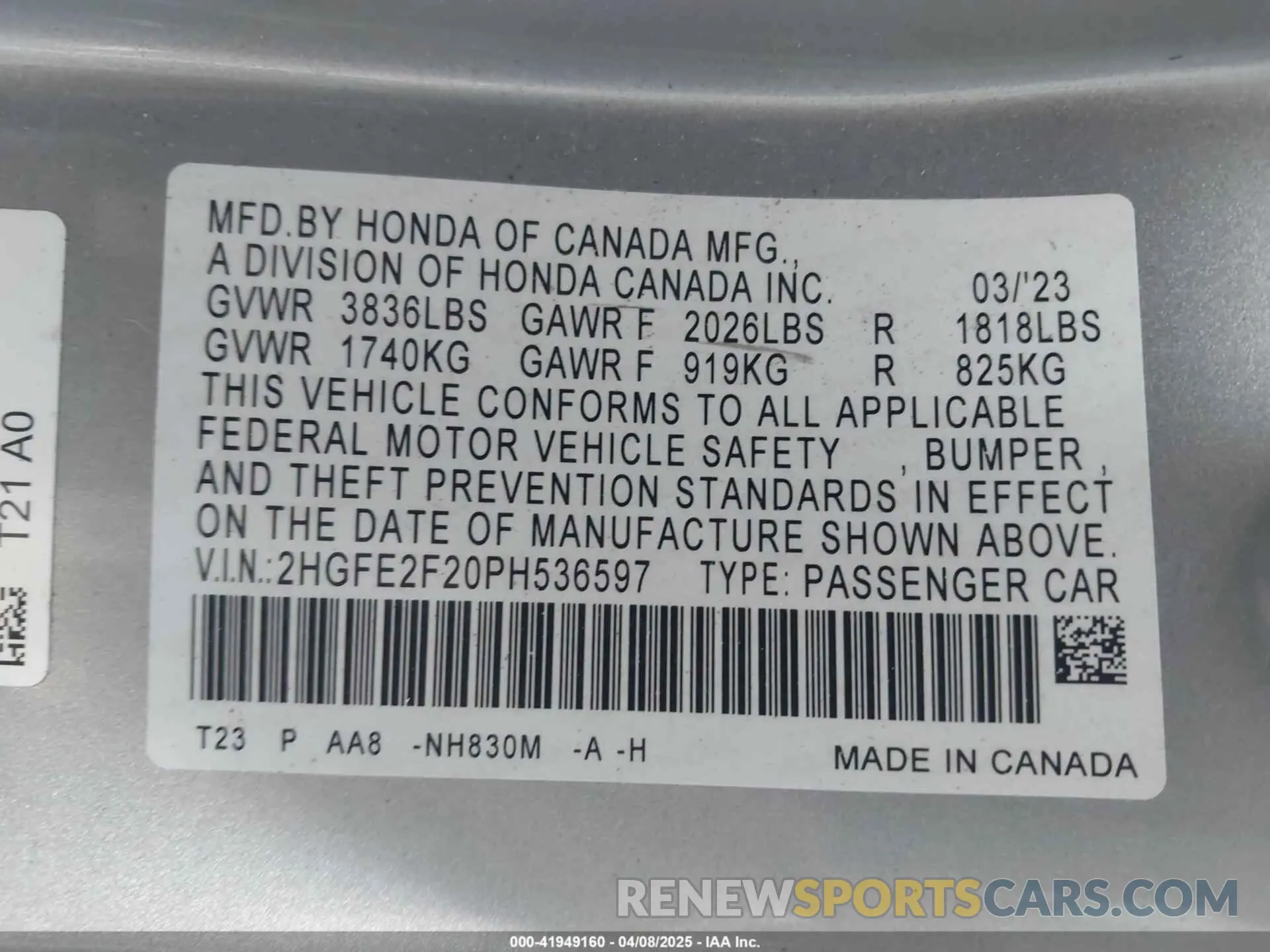 9 Photograph of a damaged car 2HGFE2F20PH536597 HONDA CIVIC 2023