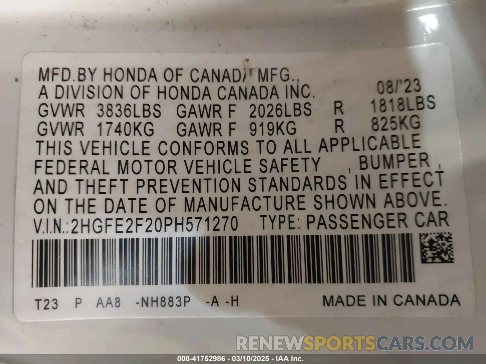 9 Photograph of a damaged car 2HGFE2F20PH571270 HONDA CIVIC 2023