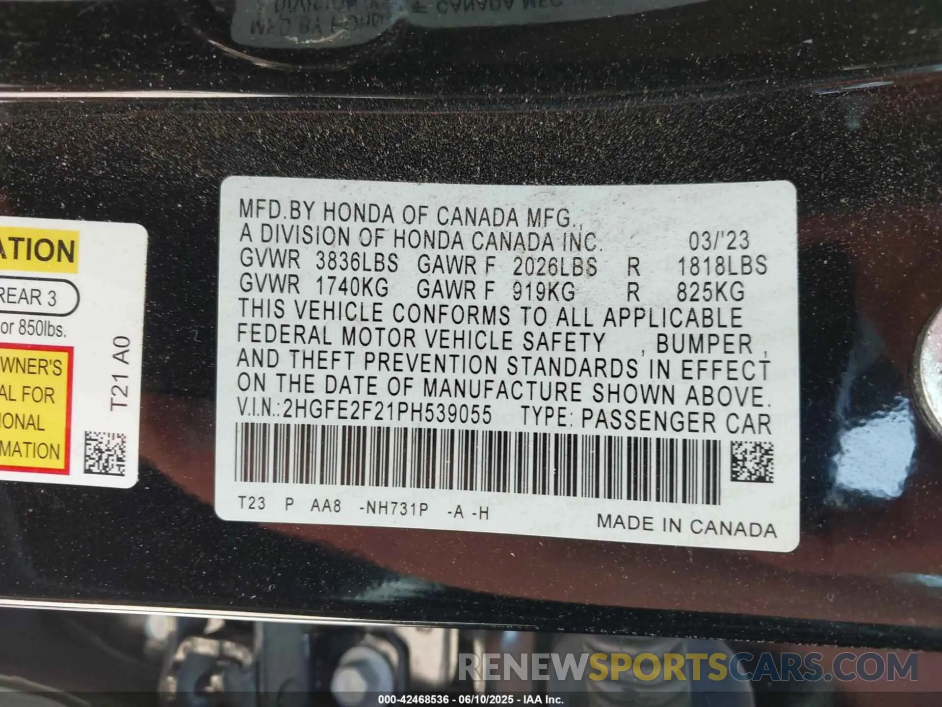 9 Photograph of a damaged car 2HGFE2F21PH539055 HONDA CIVIC 2023