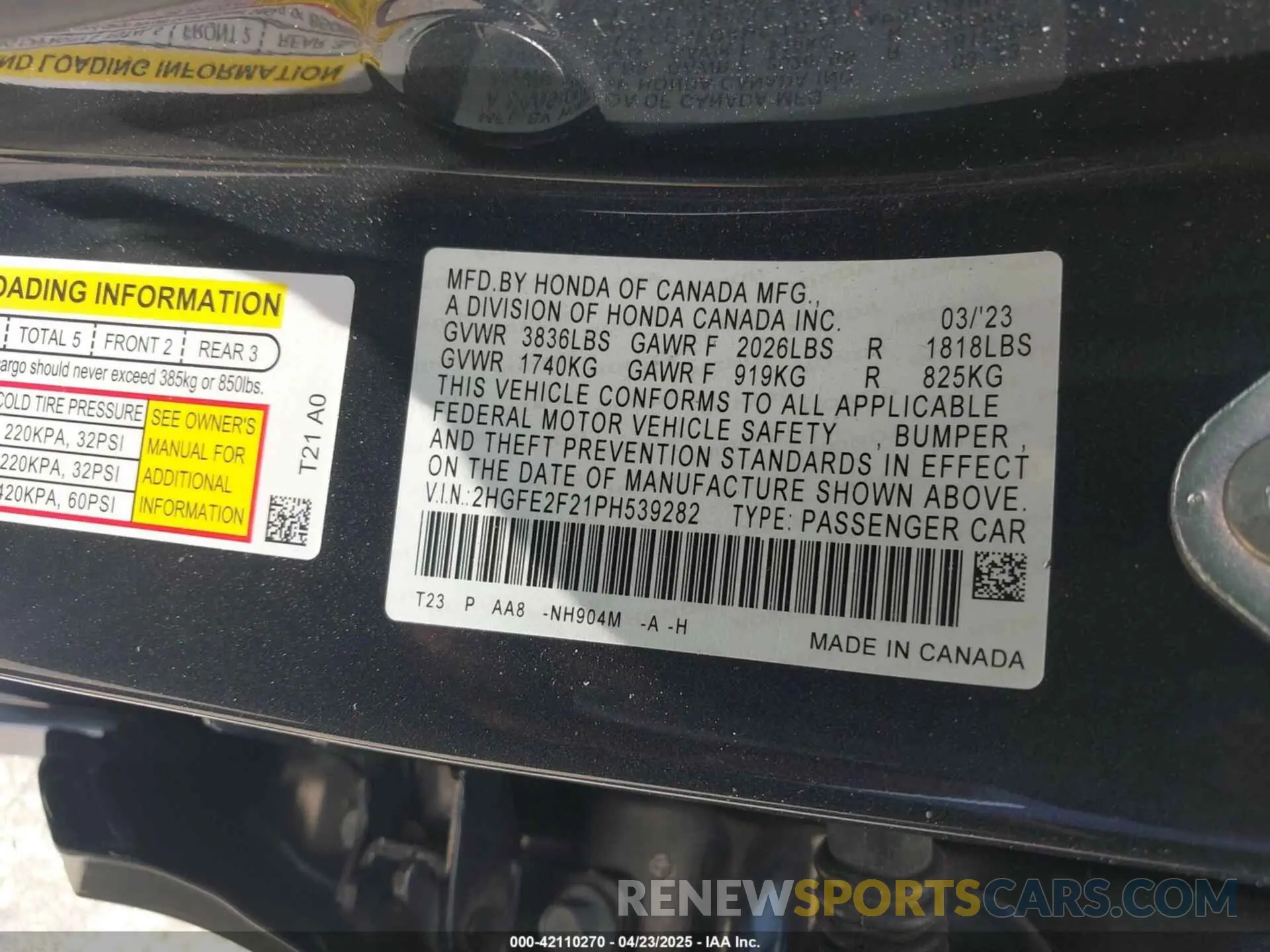 9 Photograph of a damaged car 2HGFE2F21PH539282 HONDA CIVIC 2023