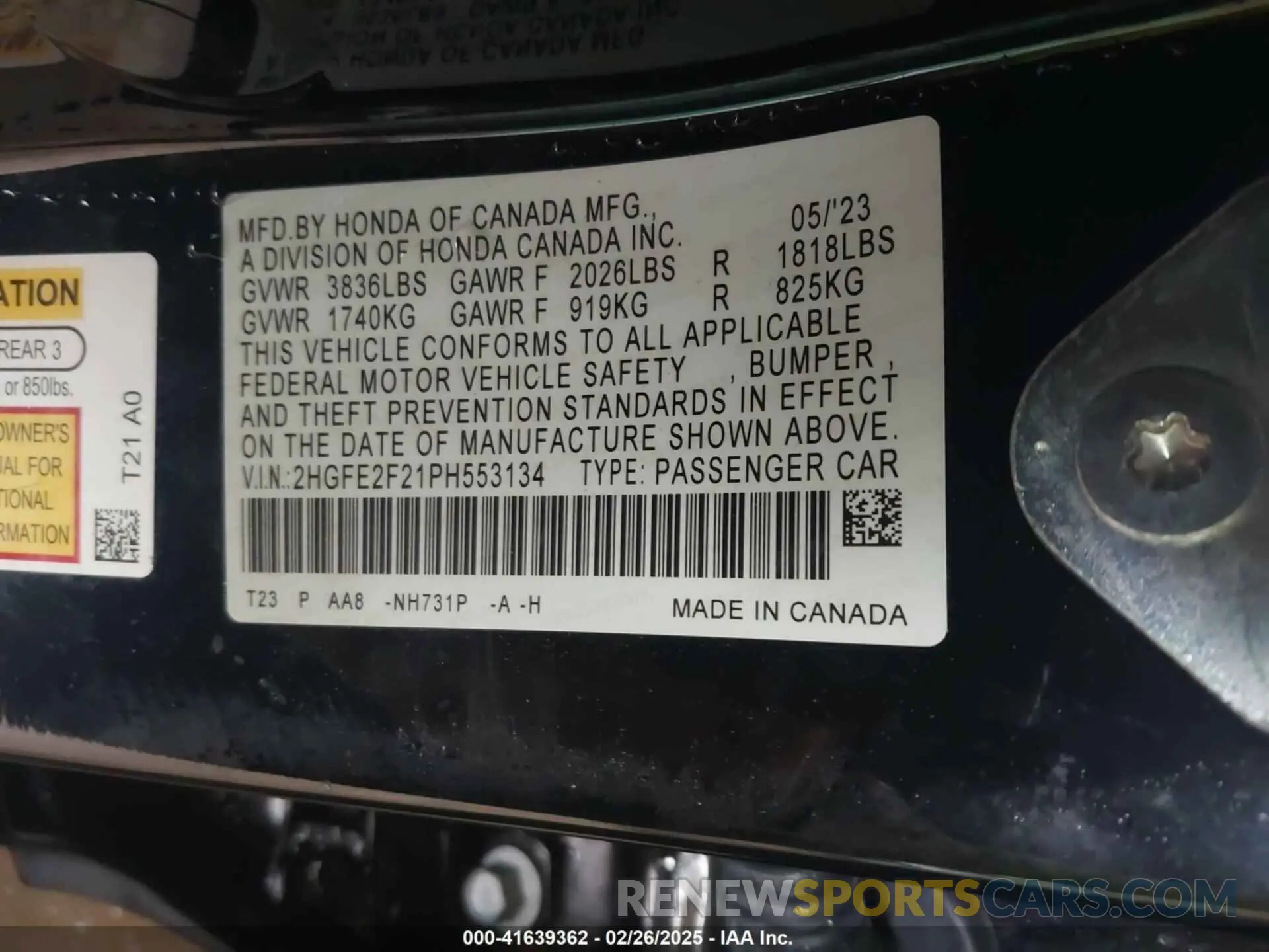 9 Photograph of a damaged car 2HGFE2F21PH553134 HONDA CIVIC 2023