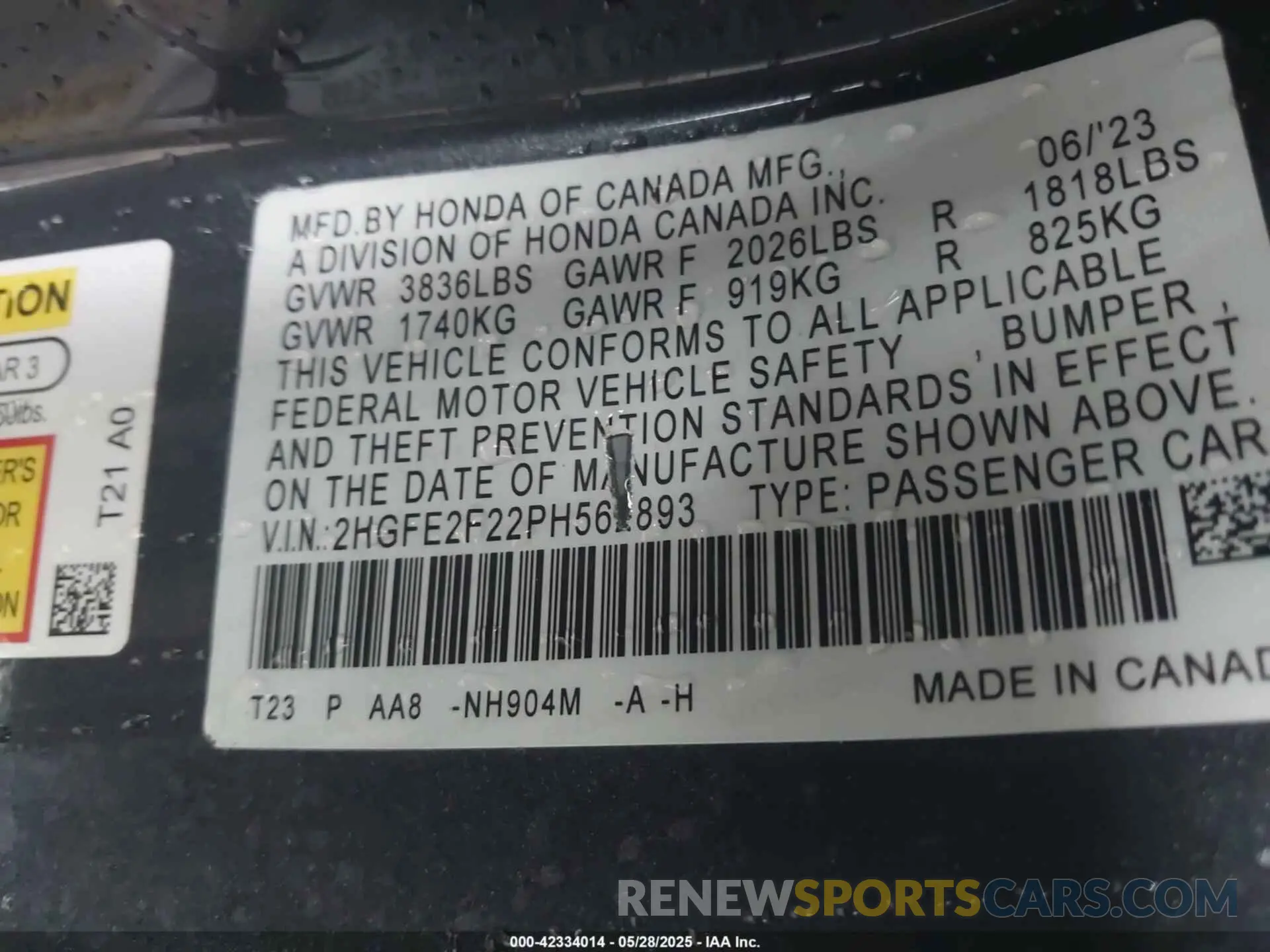 9 Photograph of a damaged car 2HGFE2F22PH562893 HONDA CIVIC 2023