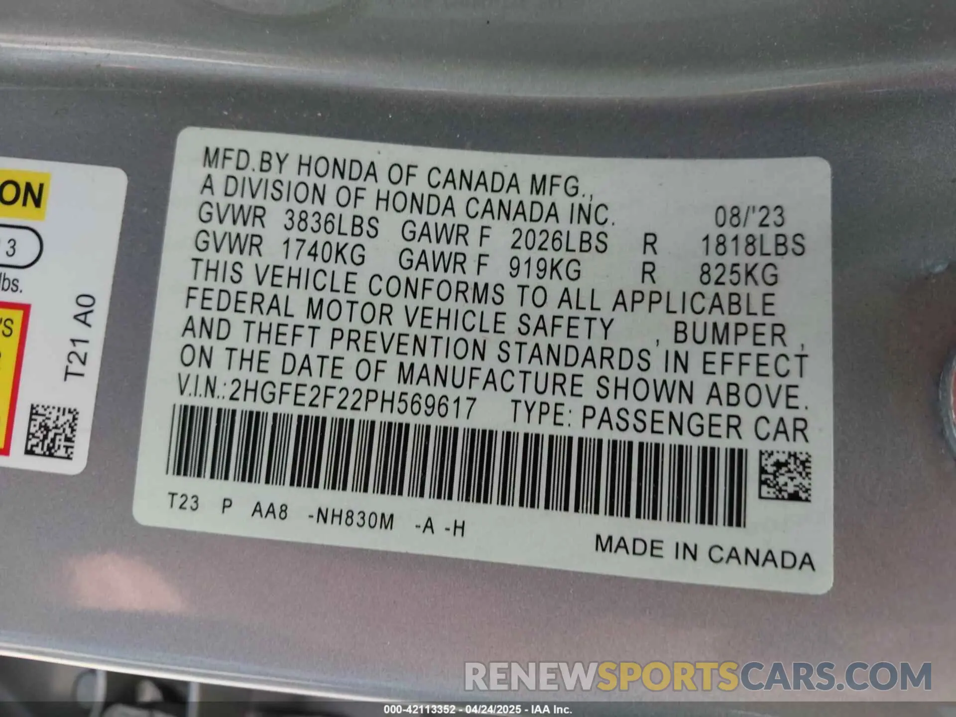 9 Photograph of a damaged car 2HGFE2F22PH569617 HONDA CIVIC 2023