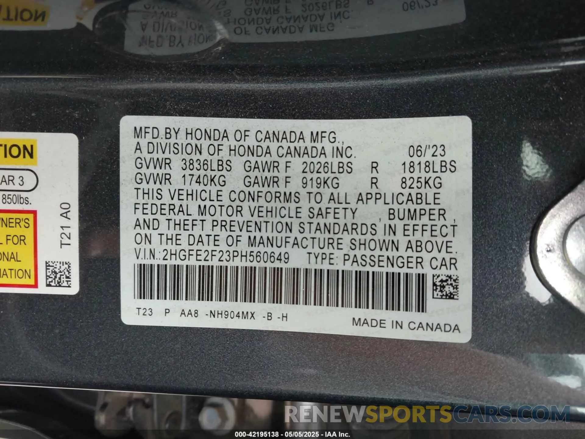 9 Photograph of a damaged car 2HGFE2F23PH560649 HONDA CIVIC 2023