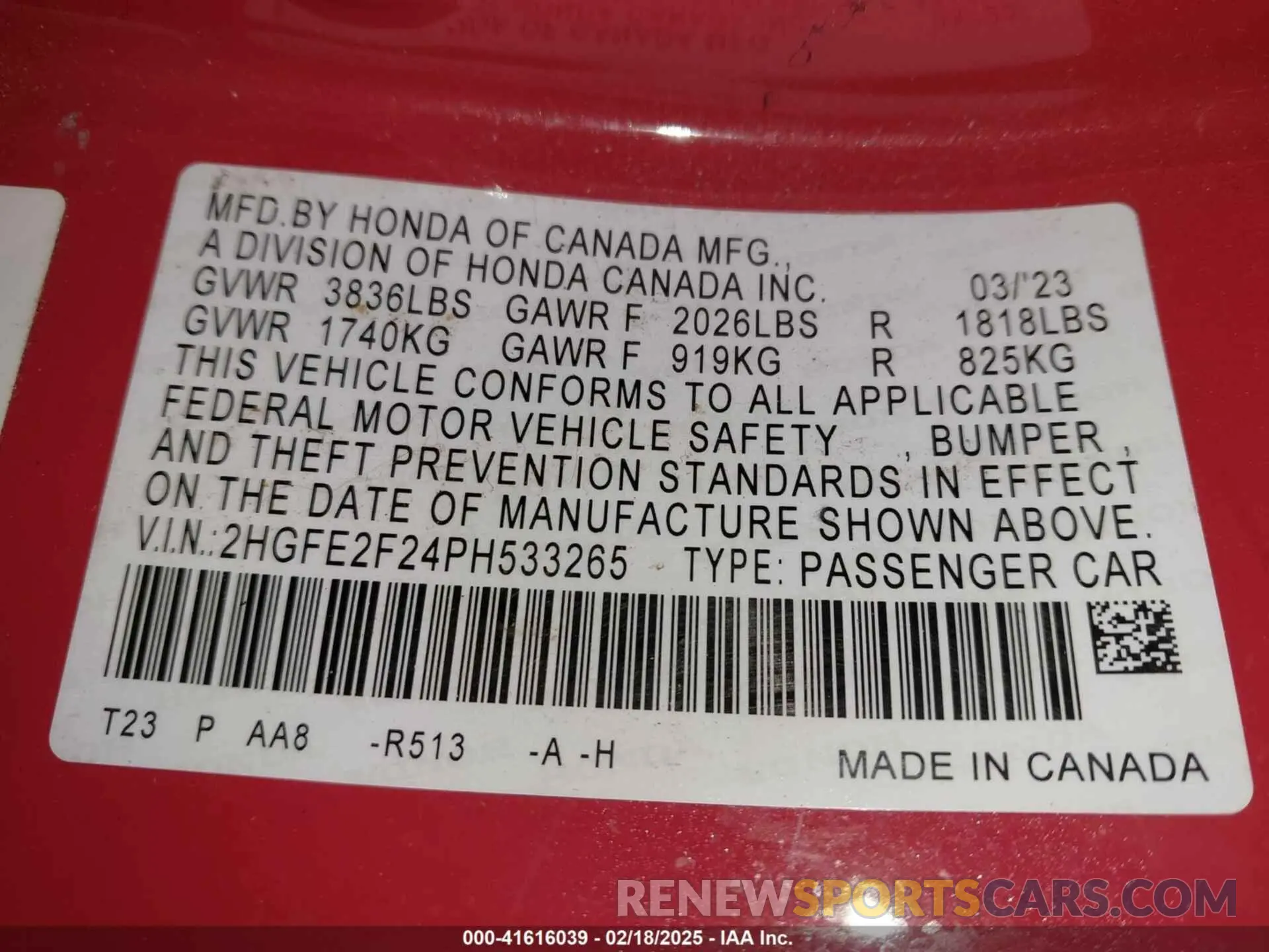 9 Photograph of a damaged car 2HGFE2F24PH533265 HONDA CIVIC 2023