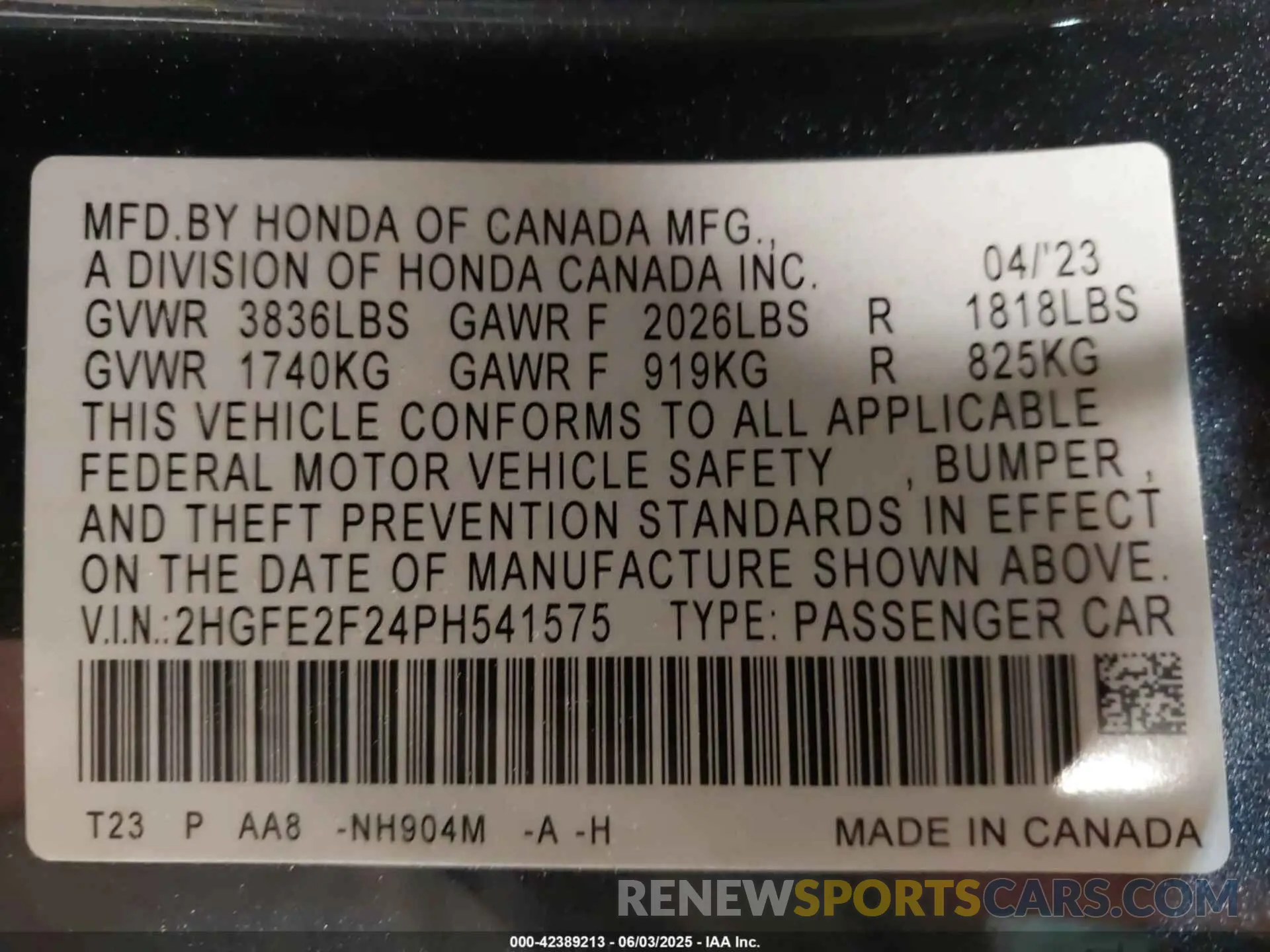 9 Photograph of a damaged car 2HGFE2F24PH541575 HONDA CIVIC 2023
