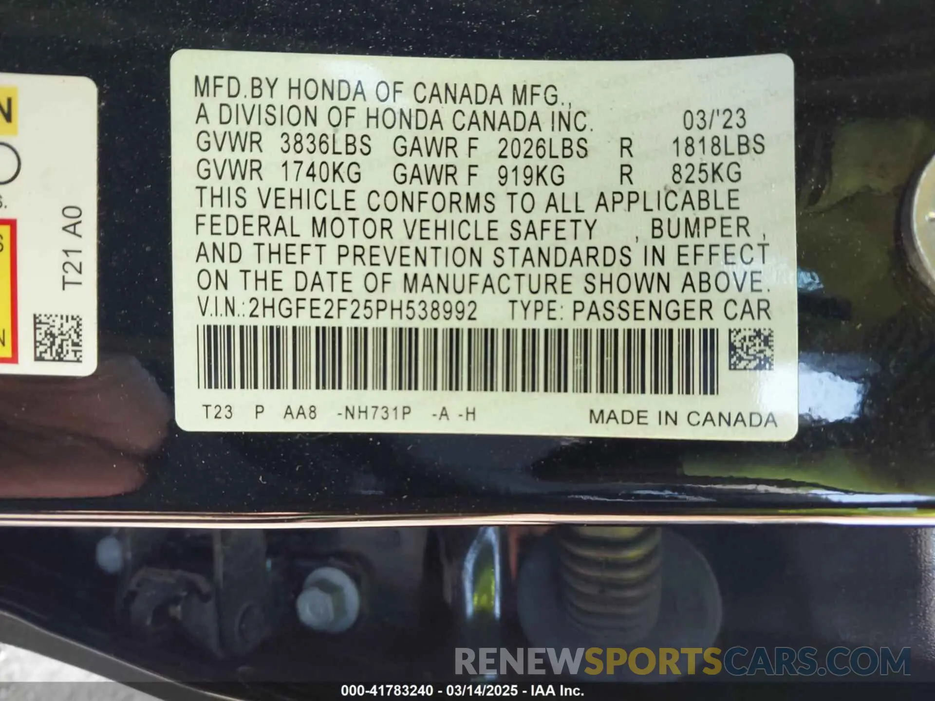 9 Photograph of a damaged car 2HGFE2F25PH538992 HONDA CIVIC 2023