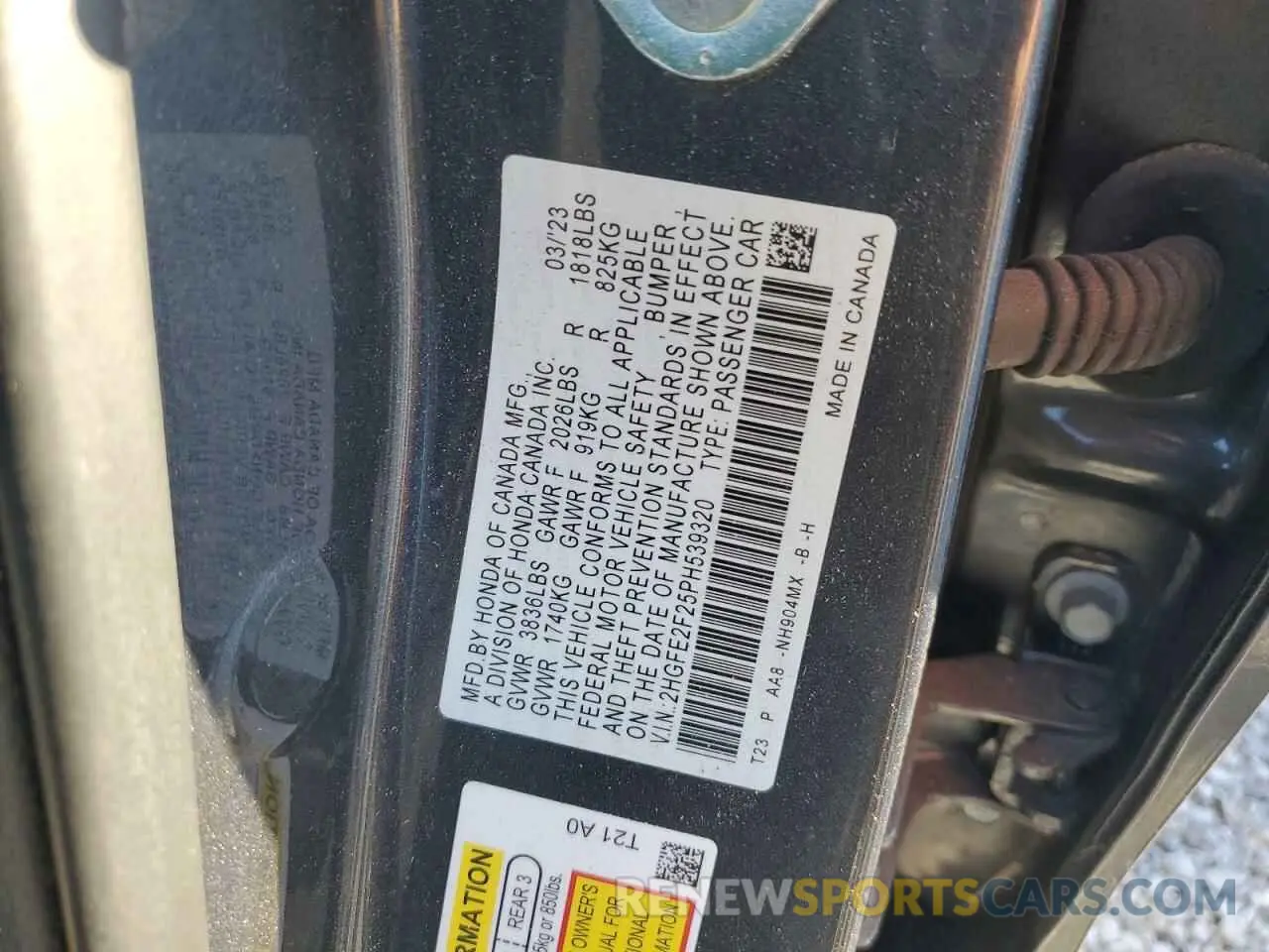 13 Photograph of a damaged car 2HGFE2F25PH539320 HONDA CIVIC 2023