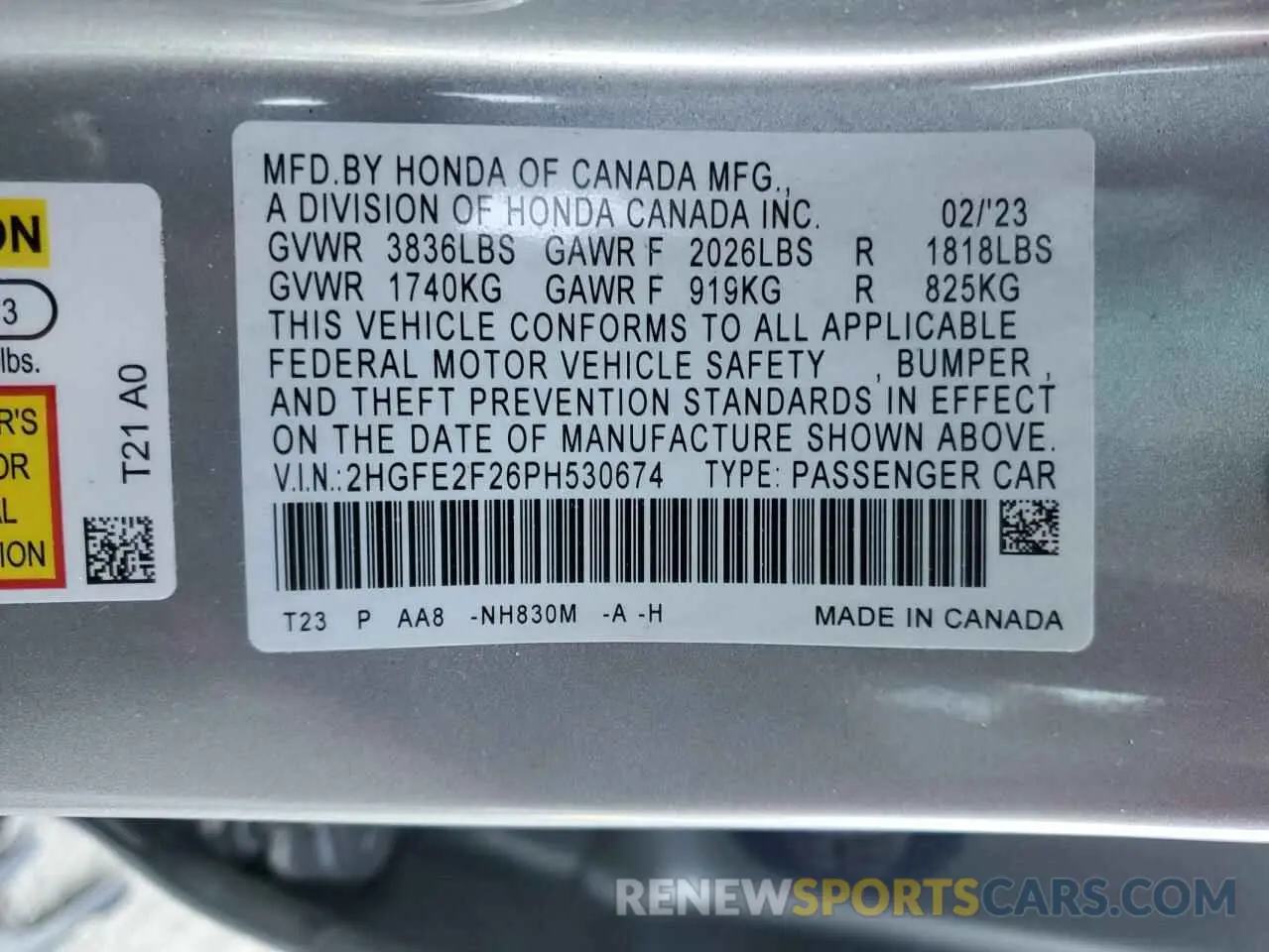 12 Photograph of a damaged car 2HGFE2F26PH530674 HONDA CIVIC 2023