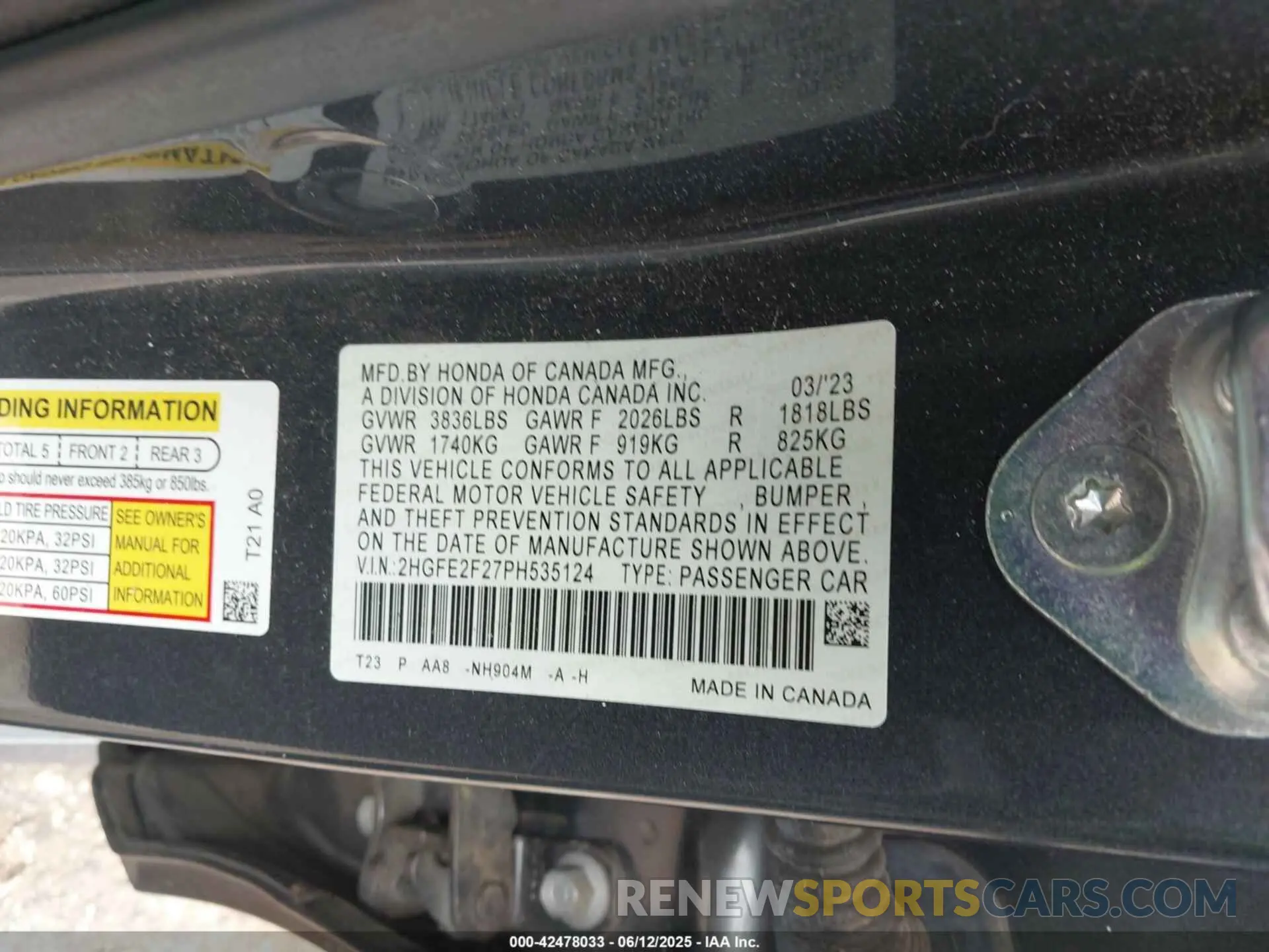 9 Photograph of a damaged car 2HGFE2F27PH535124 HONDA CIVIC 2023