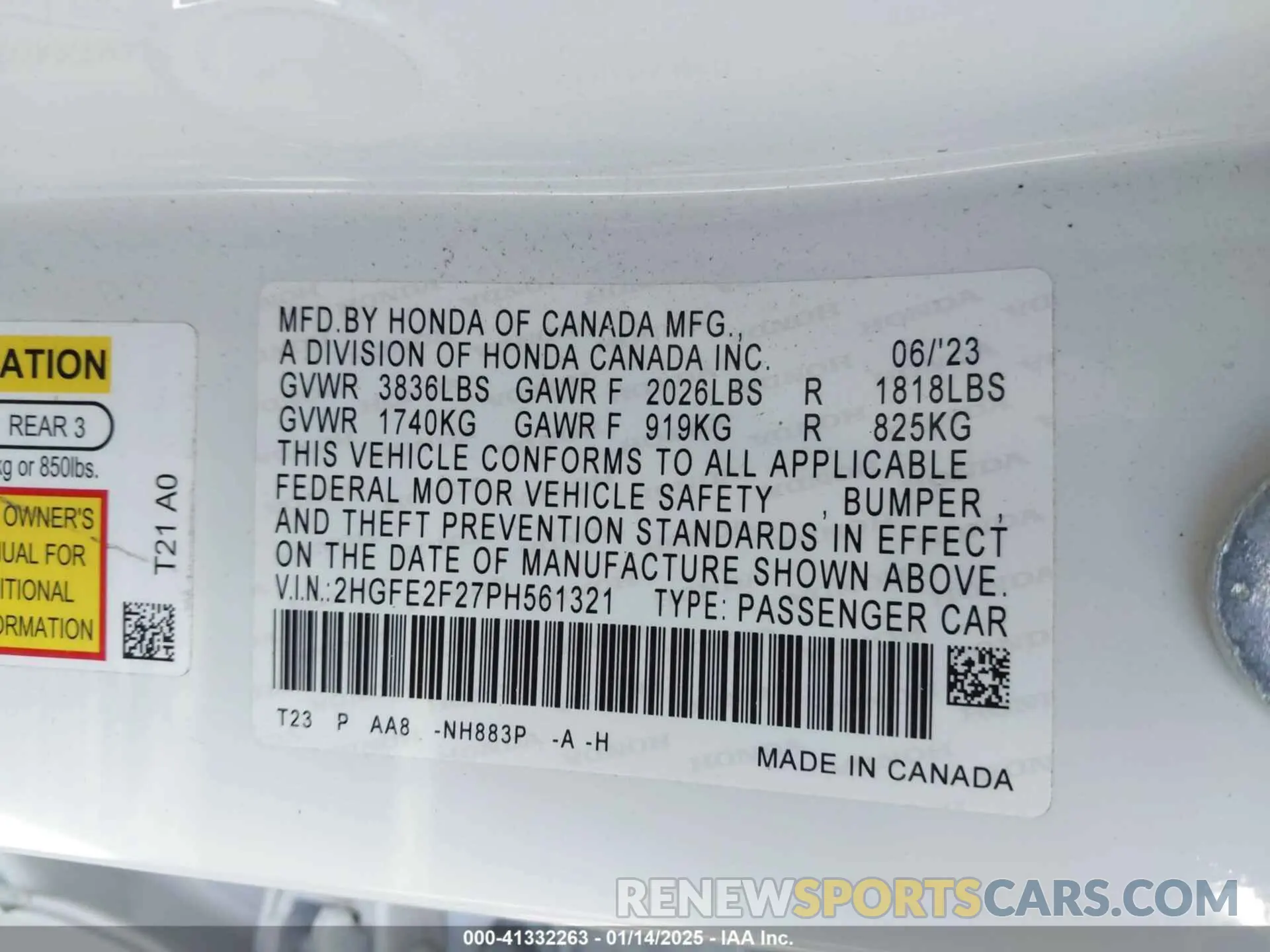 9 Photograph of a damaged car 2HGFE2F27PH561321 HONDA CIVIC 2023