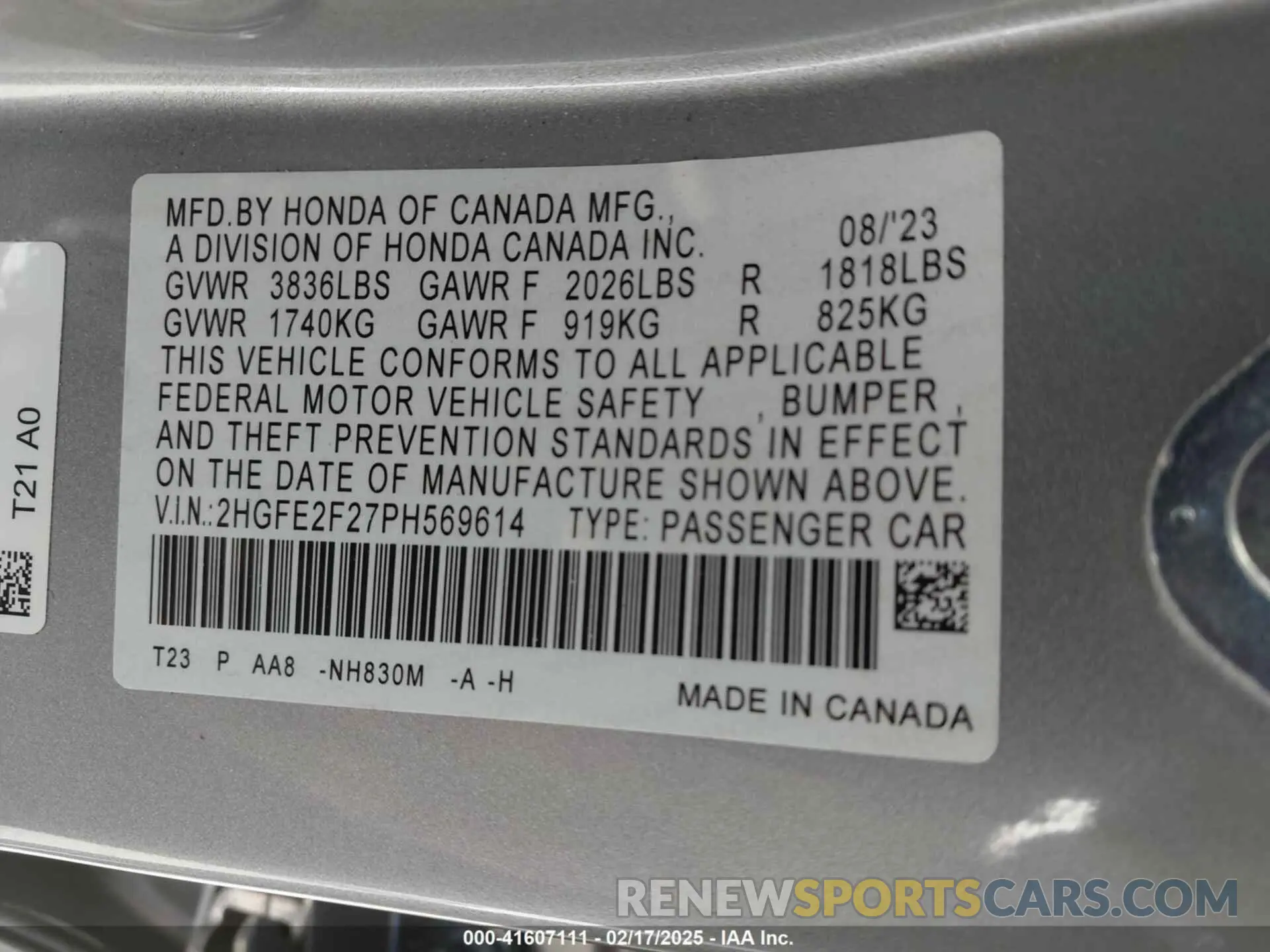 9 Photograph of a damaged car 2HGFE2F27PH569614 HONDA CIVIC 2023