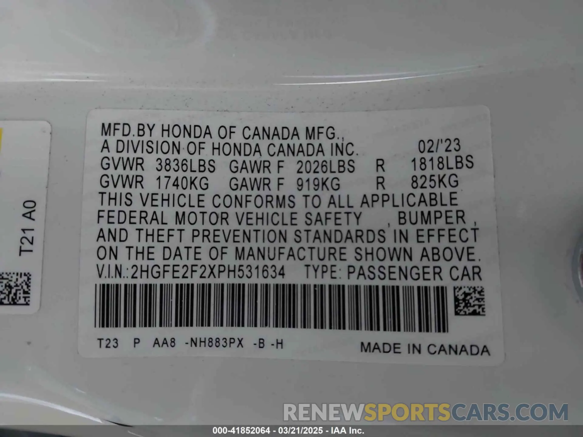 9 Photograph of a damaged car 2HGFE2F2XPH531634 HONDA CIVIC 2023