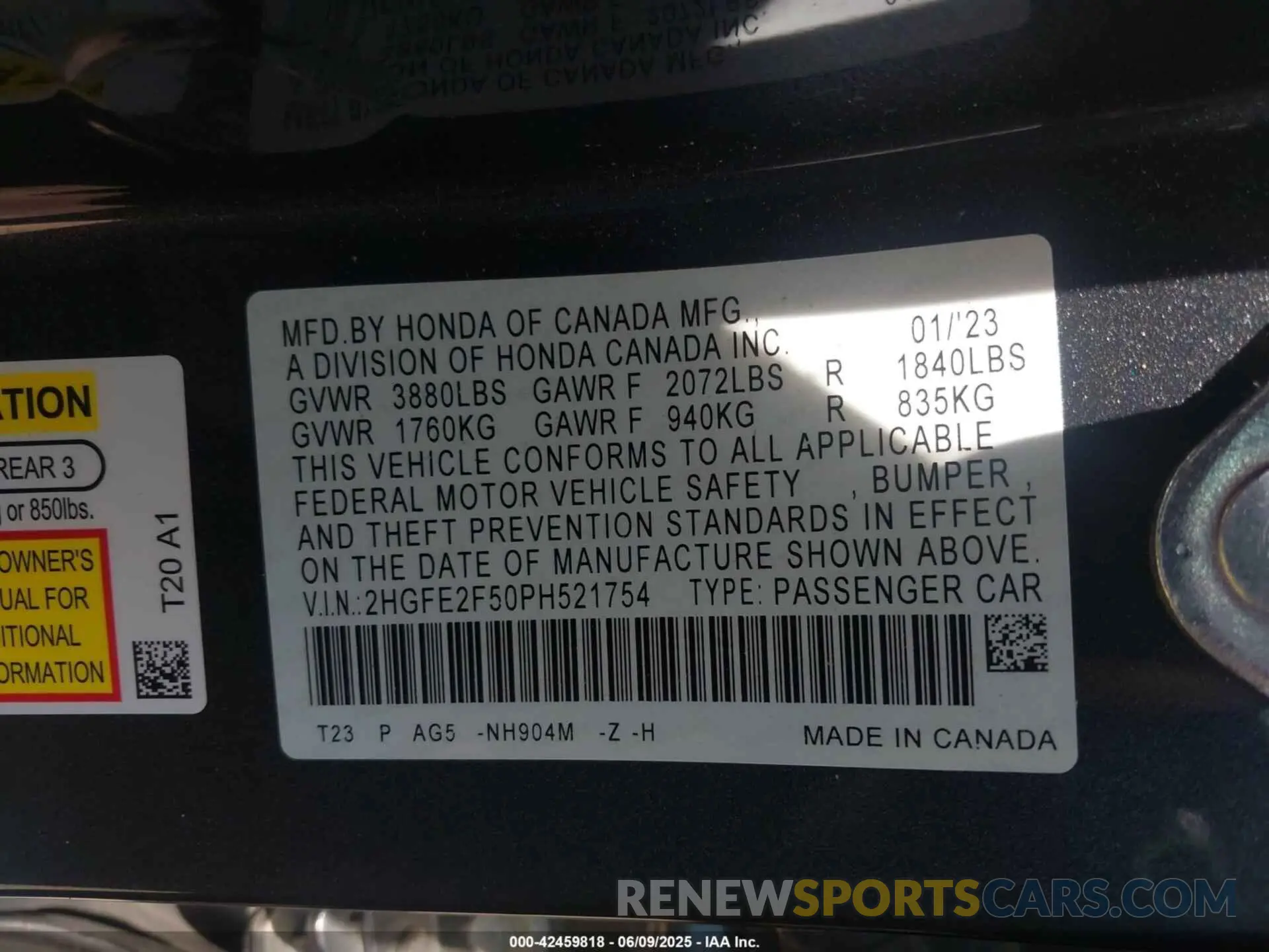 9 Photograph of a damaged car 2HGFE2F50PH521754 HONDA CIVIC 2023