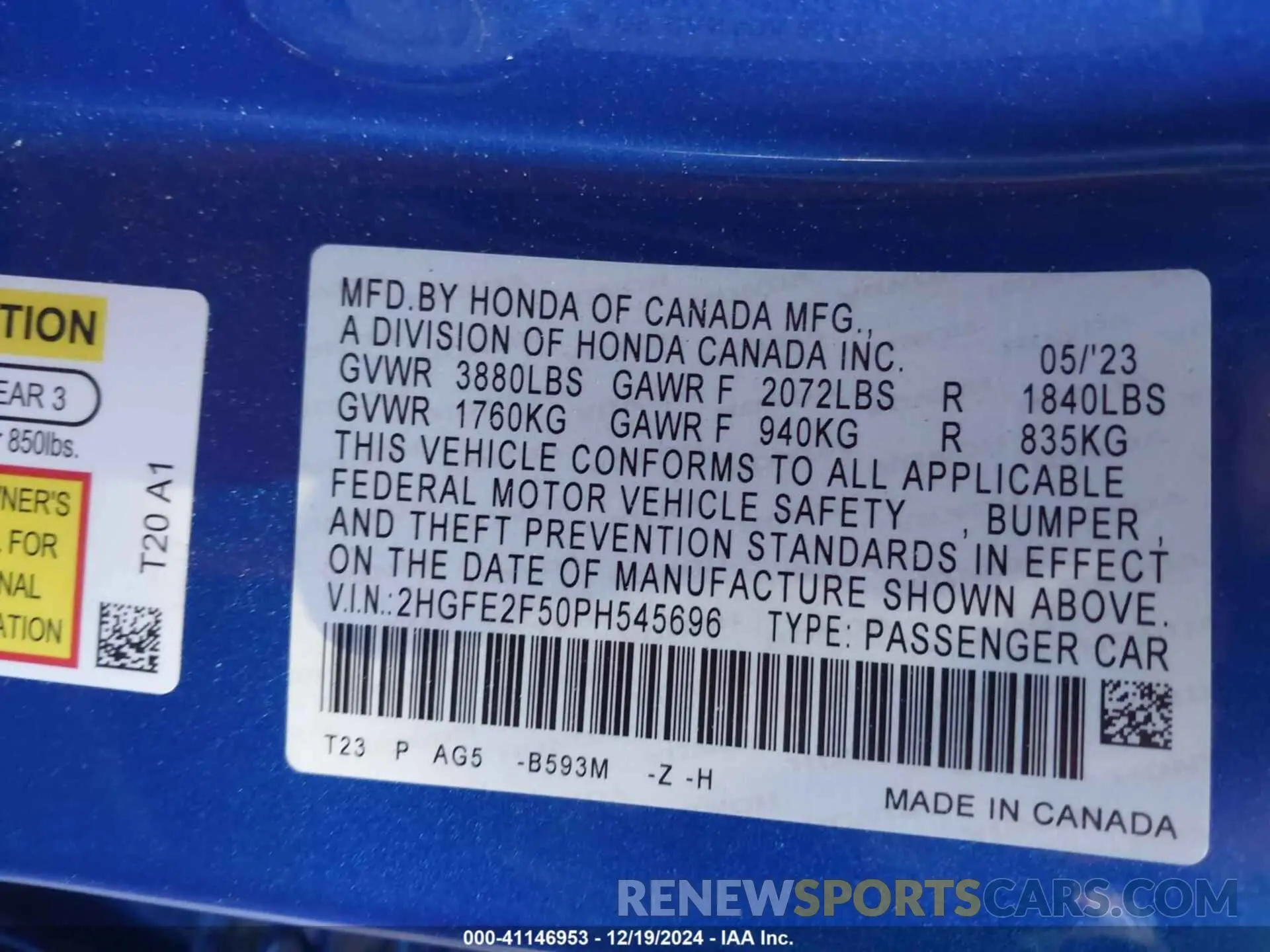 9 Photograph of a damaged car 2HGFE2F50PH545696 HONDA CIVIC 2023