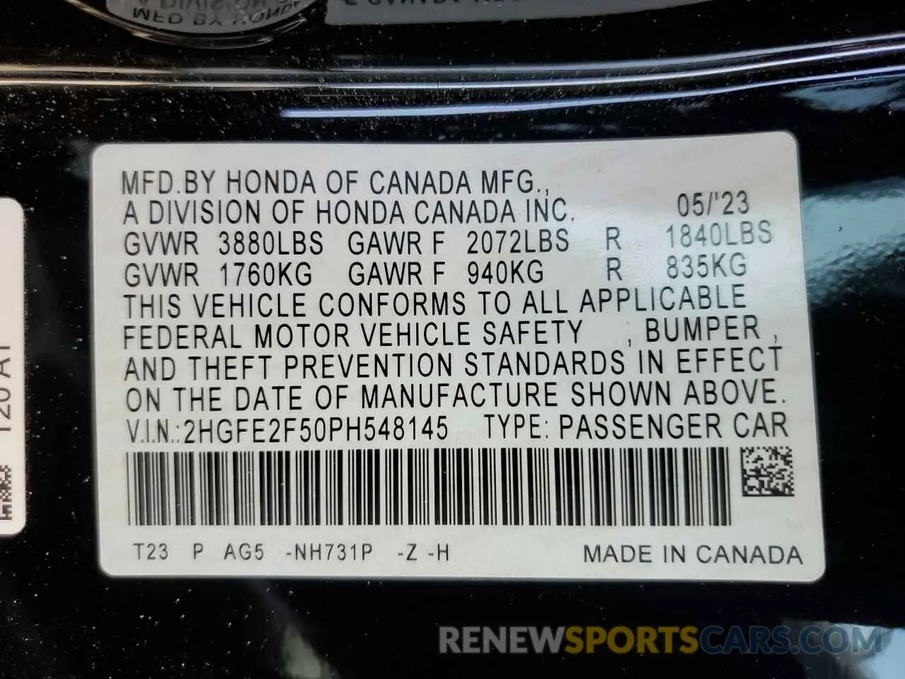 15 Photograph of a damaged car 2HGFE2F50PH548145 HONDA CIVIC 2023